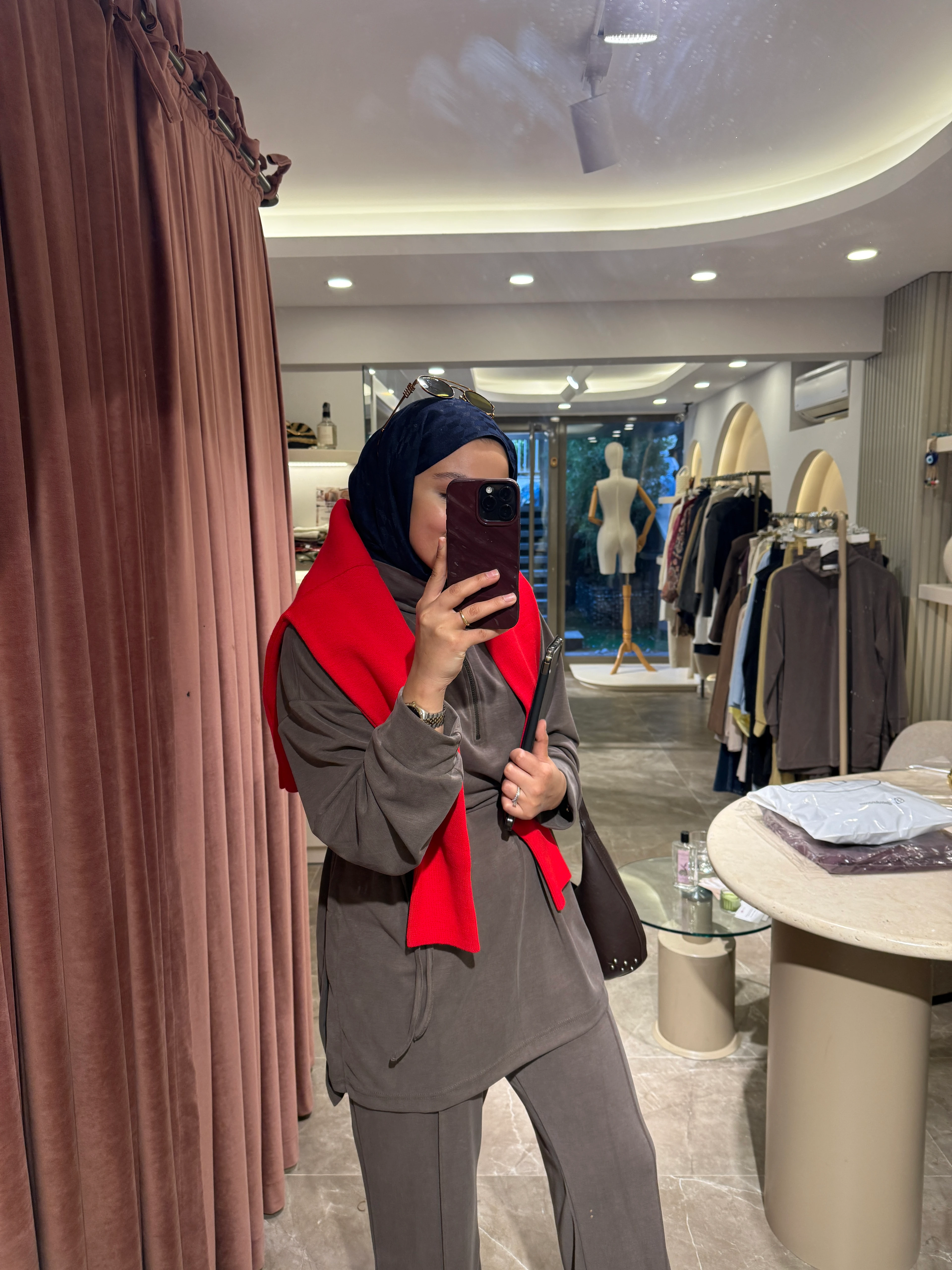 Fermuarlı Dik Yaka Premium Oysho Takım - Sütlü Kahve 