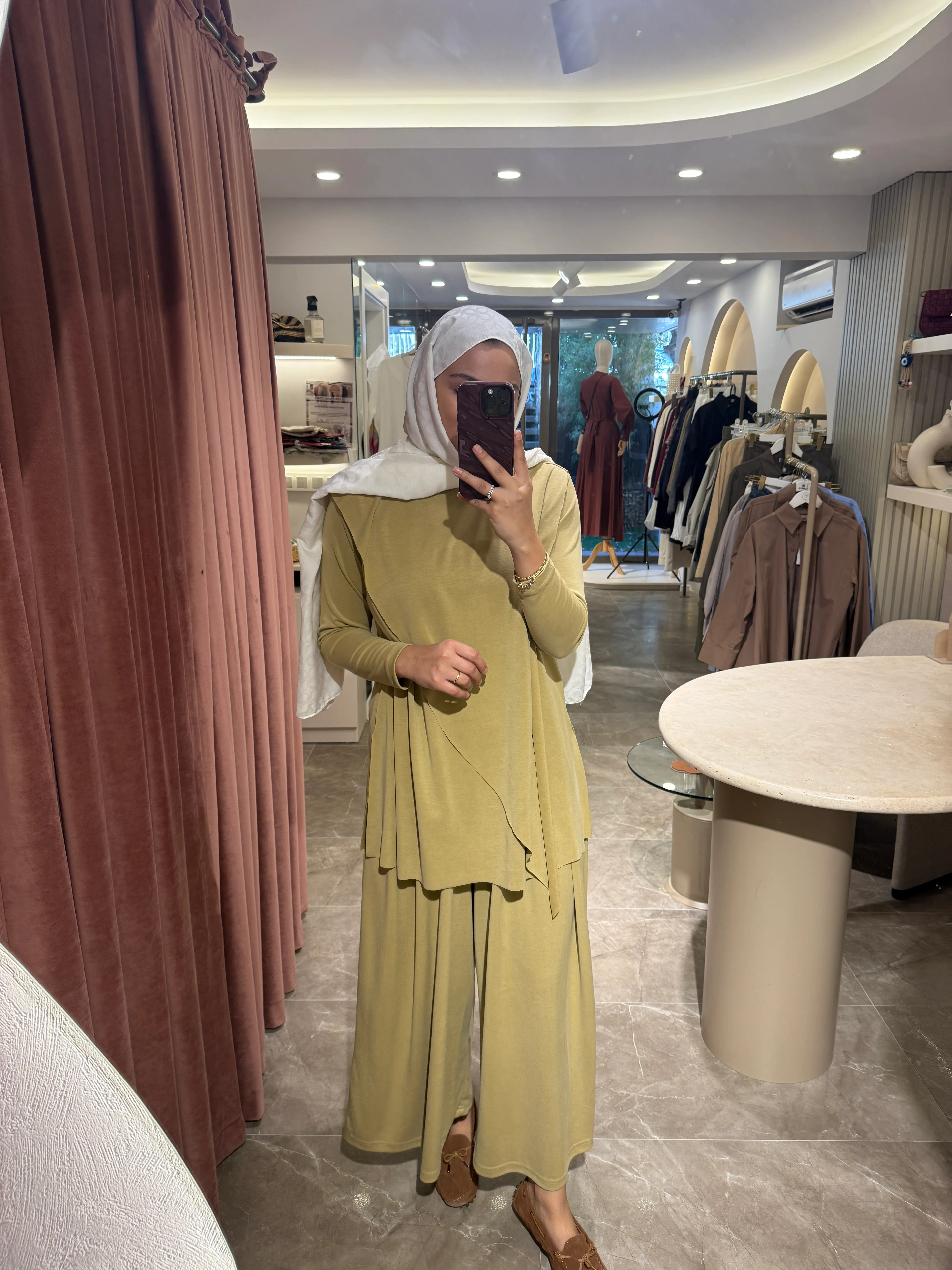 Çapraz Yaka Etek Pantolon Premium Oysho Takım - Yağ Yeşili