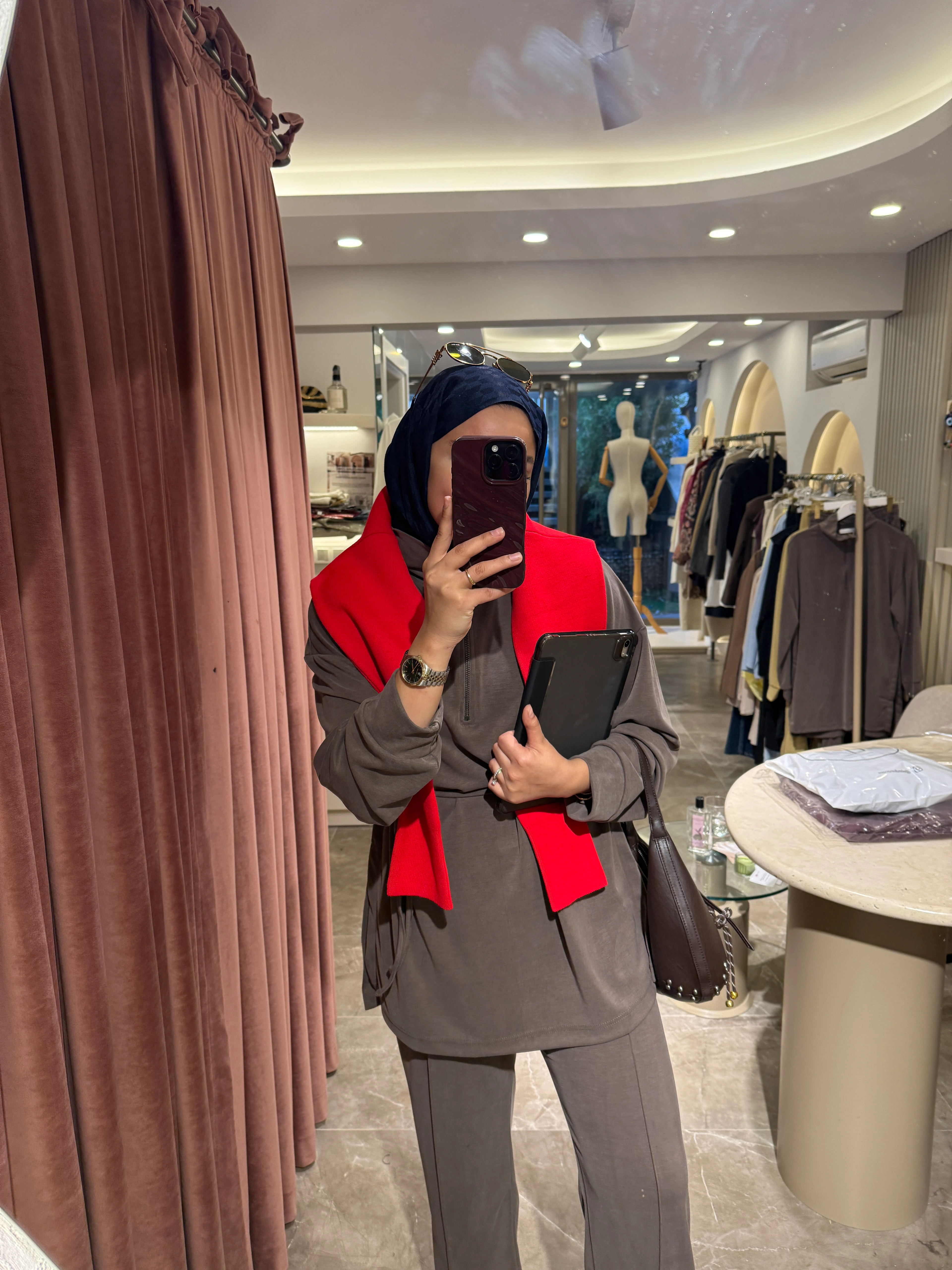 Fermuarlı Dik Yaka Premium Oysho Takım - Sütlü Kahve 