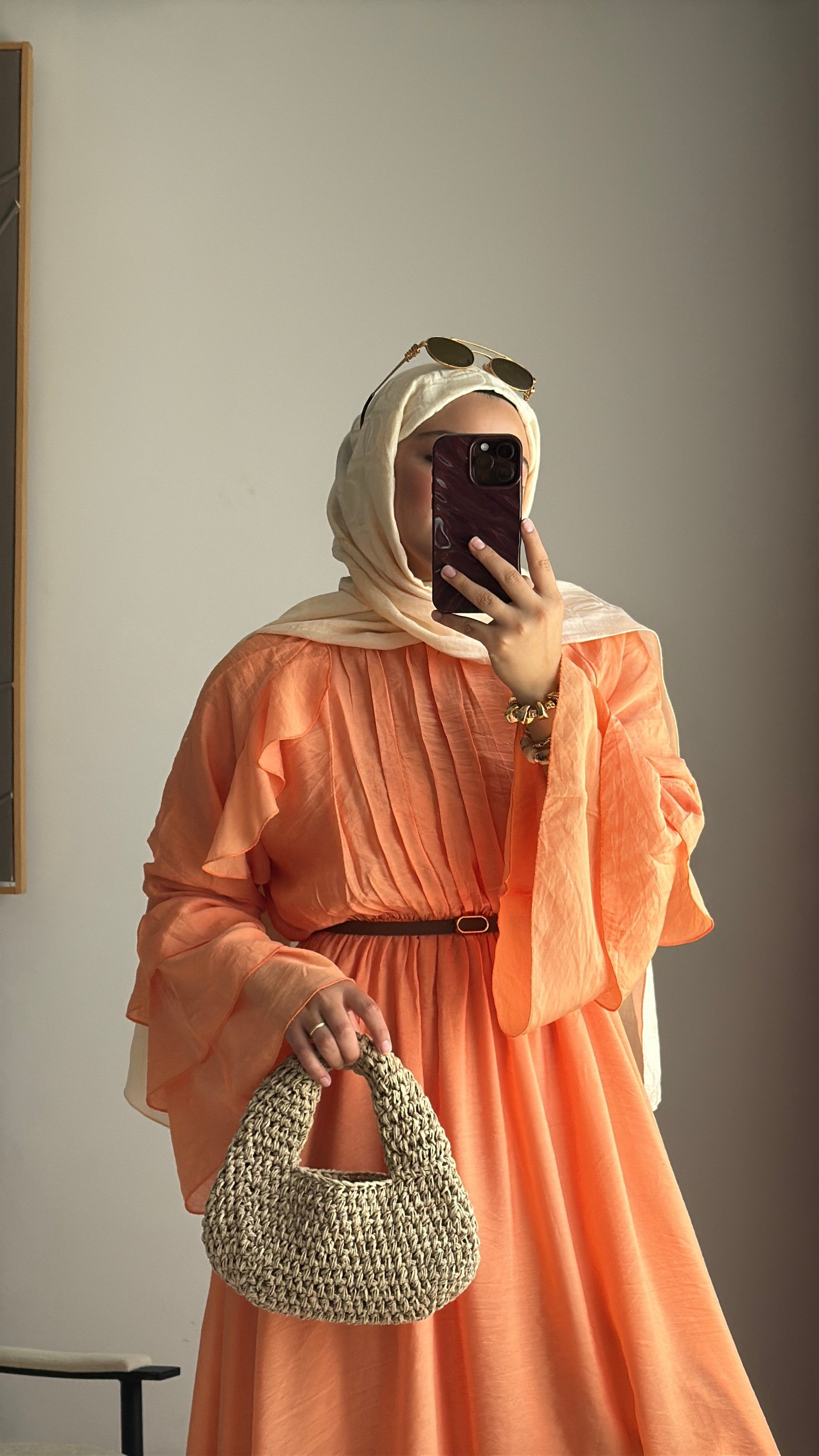 Soft Turuncu Plise Maxi Elbise