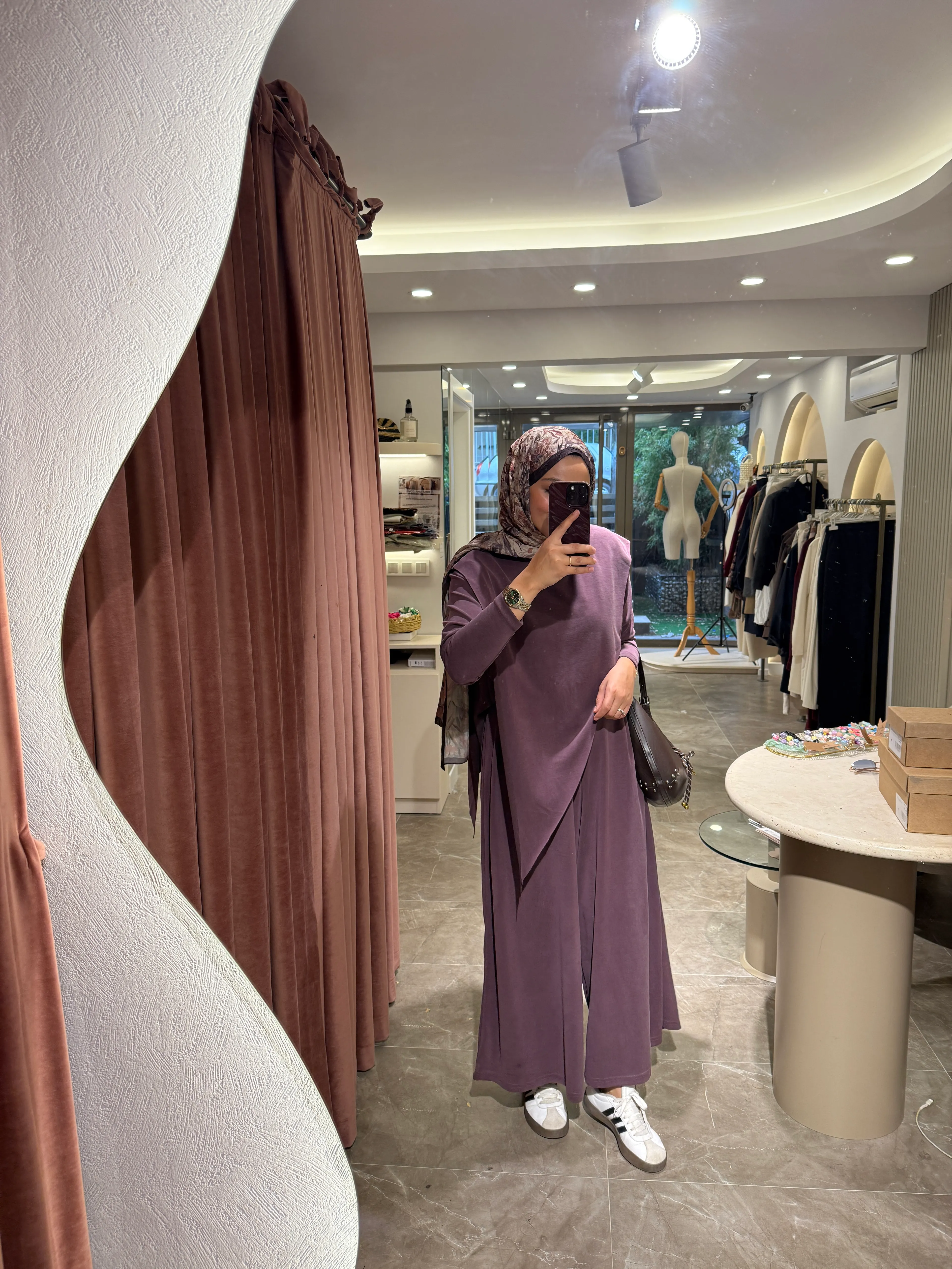 Çapraz Yaka Etek Pantolon Premium Oysho Takım - Mürdüm