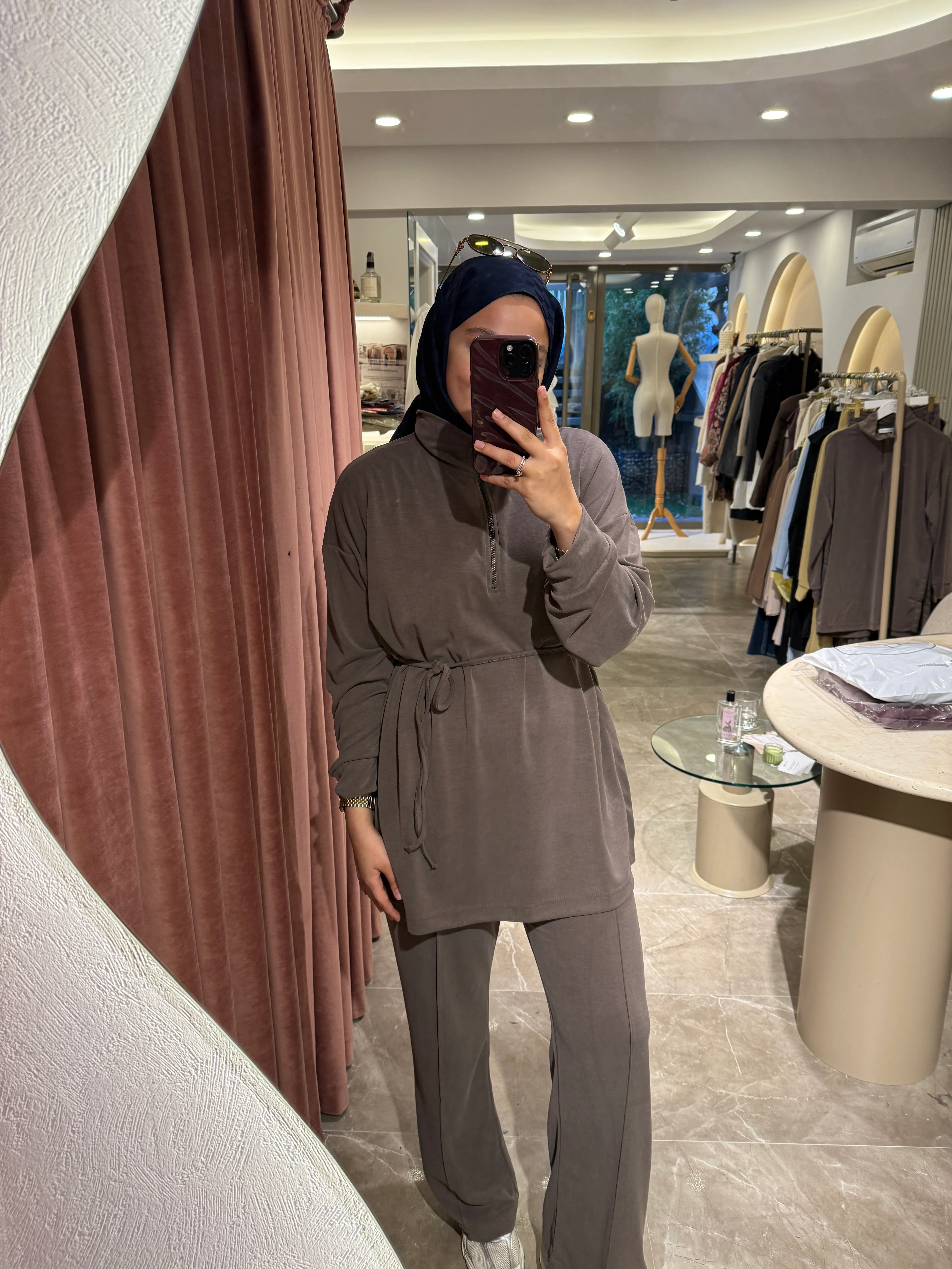 Fermuarlı Dik Yaka Premium Oysho Takım - Sütlü Kahve 