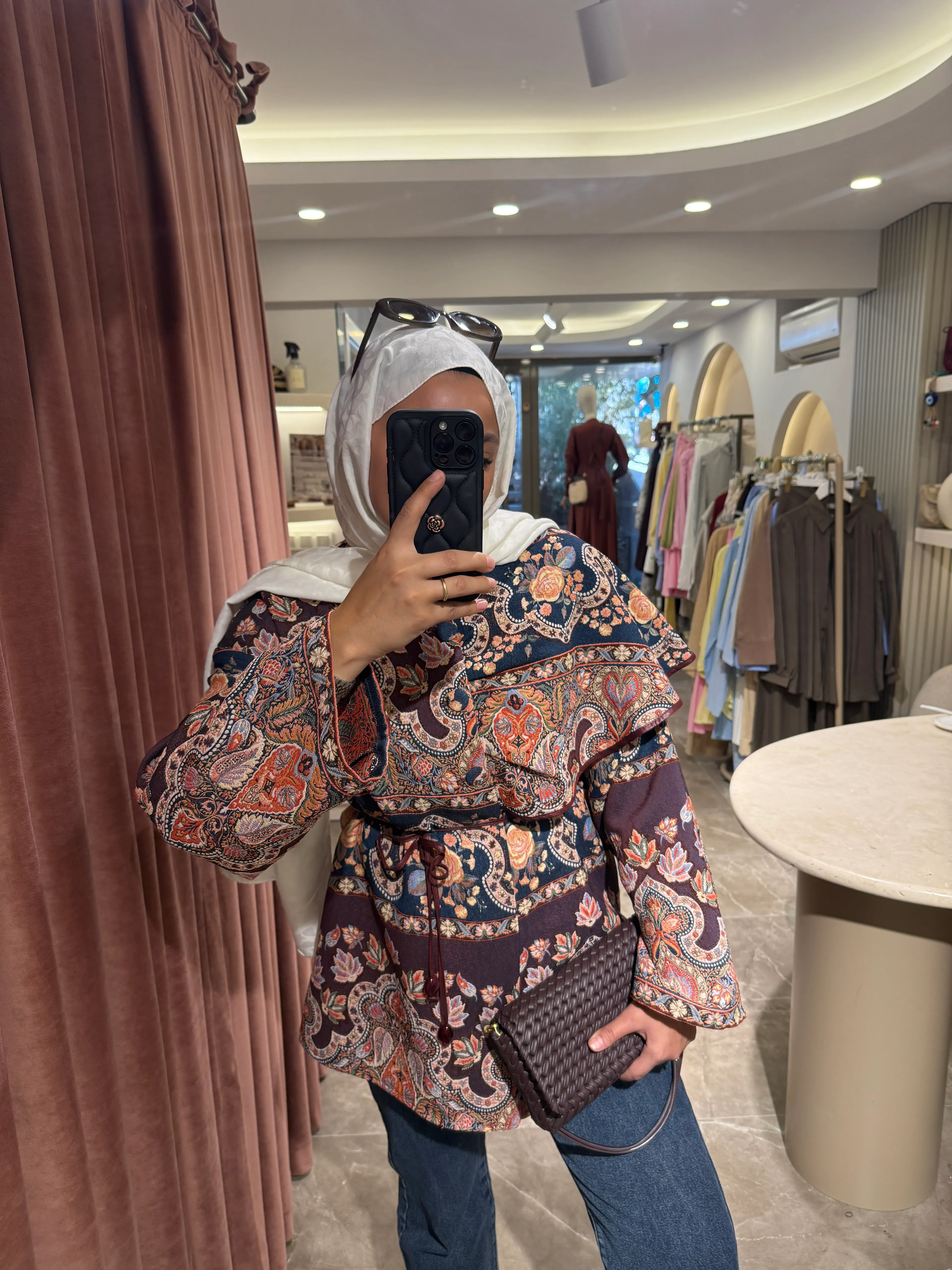 Etnik Desen Şal Yaka Ceket 