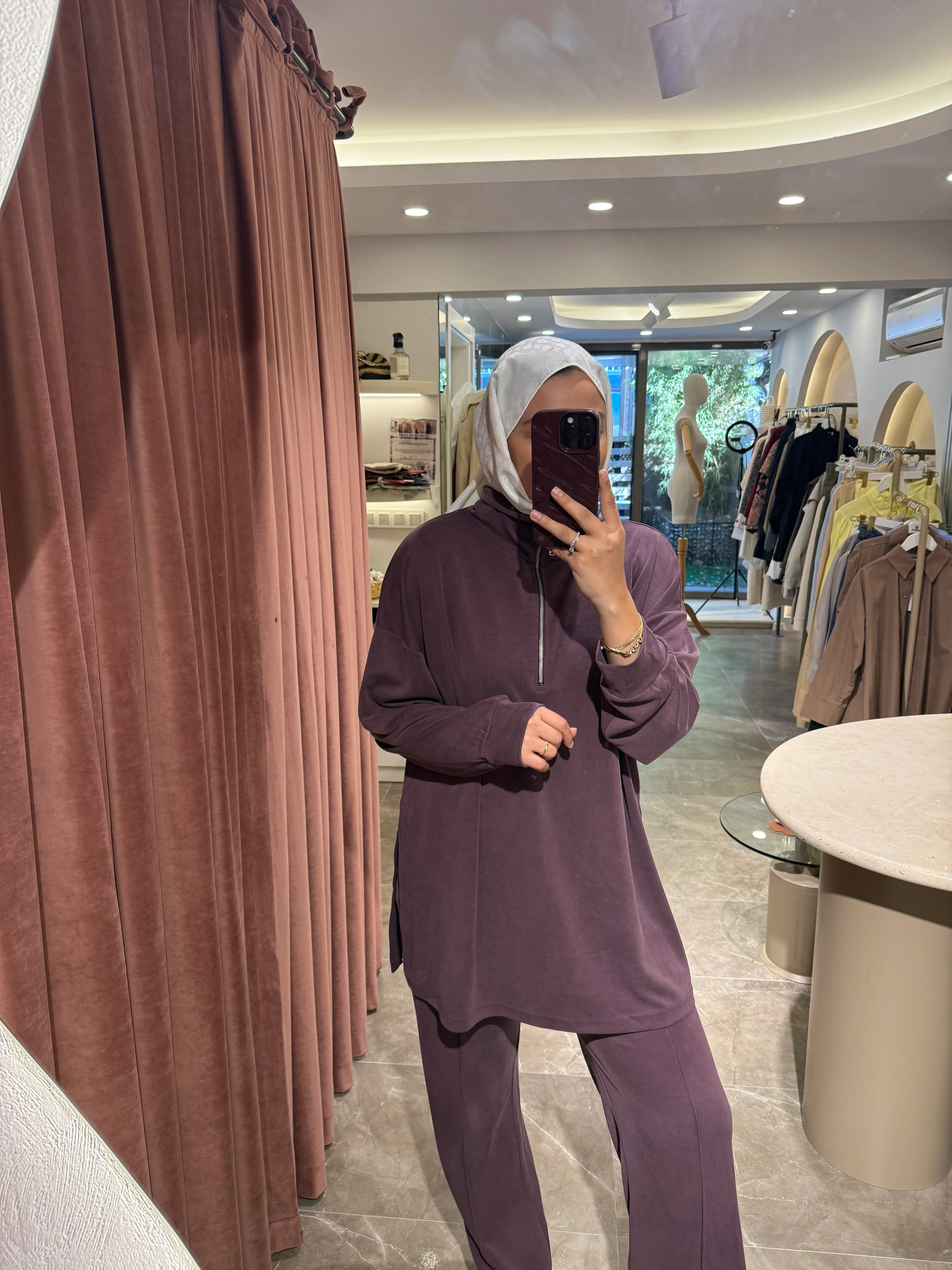 Fermuarlı Dik Yaka Premium Oysho Takım - Mürdüm 