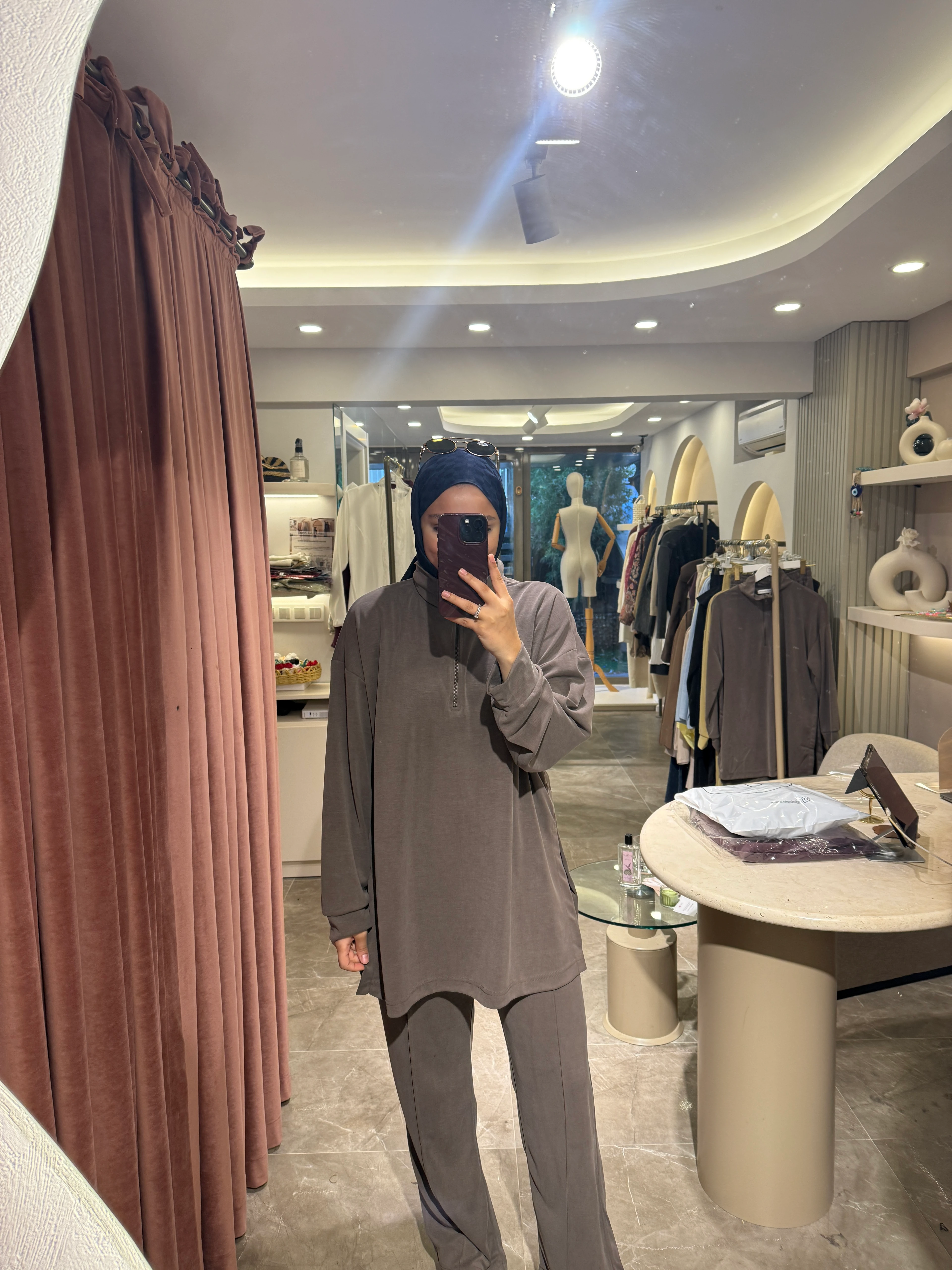 Fermuarlı Dik Yaka Premium Oysho Takım - Sütlü Kahve 