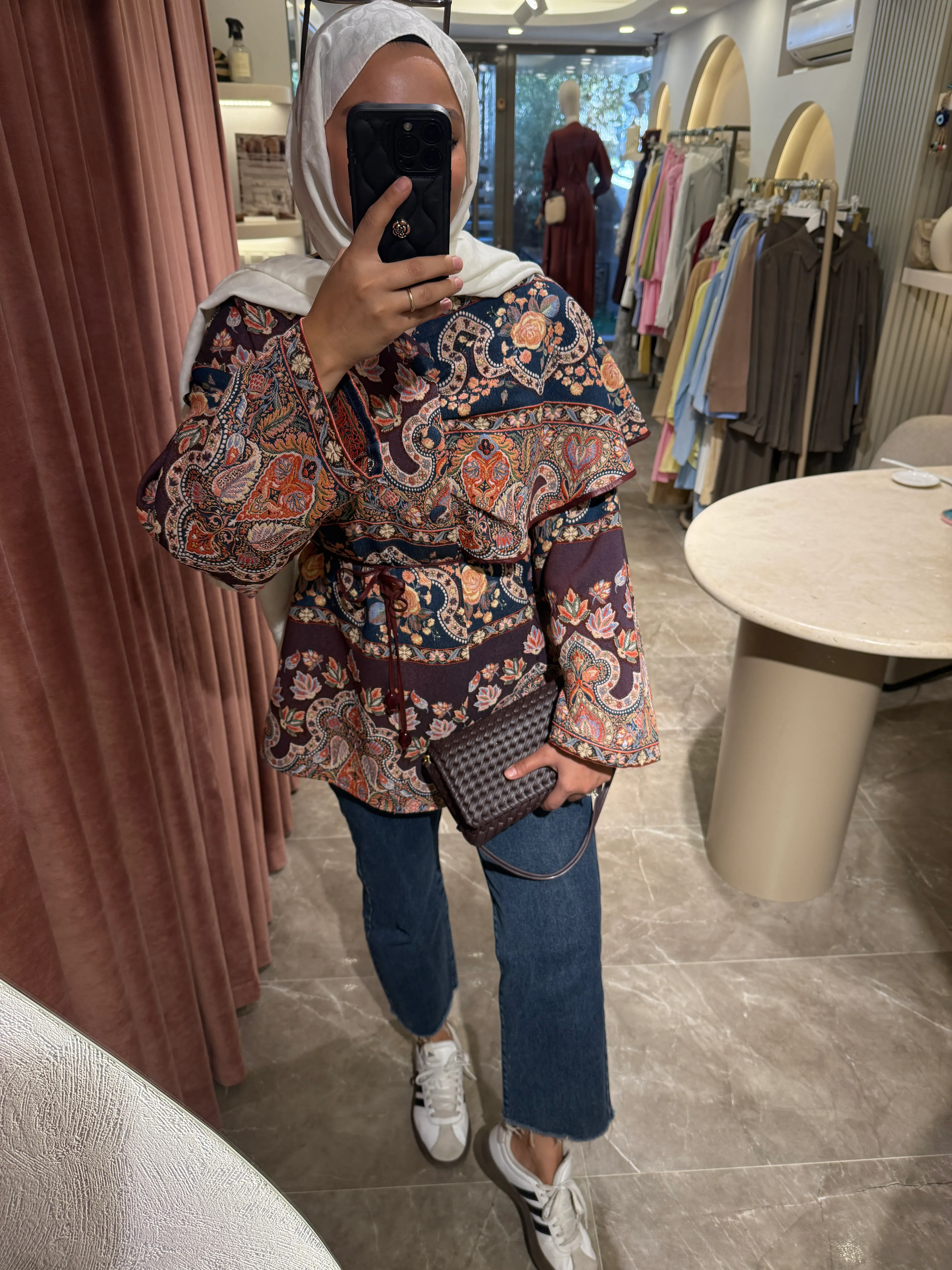 Etnik Desen Şal Yaka Ceket 