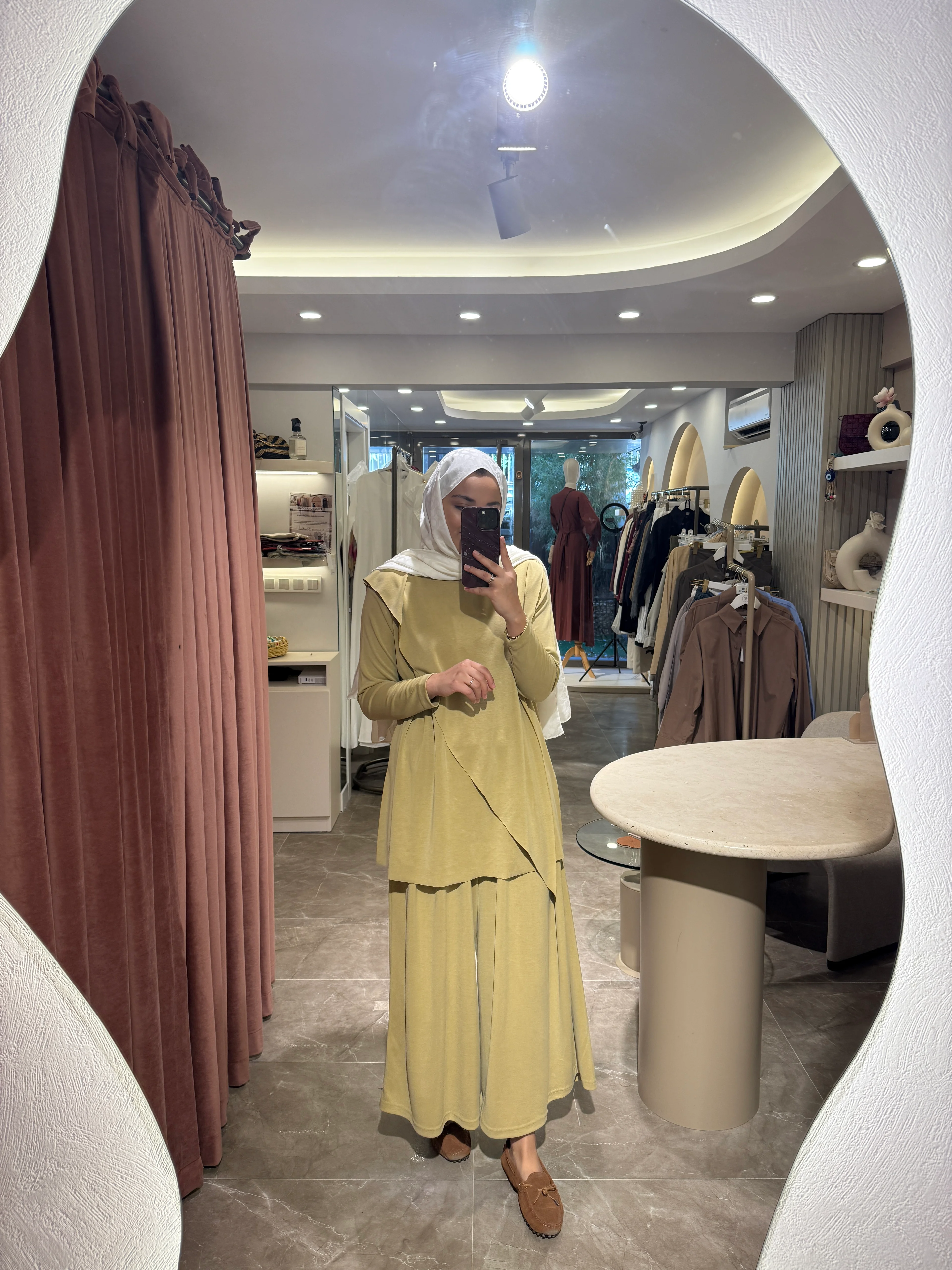 Çapraz Yaka Etek Pantolon Premium Oysho Takım - Yağ Yeşili