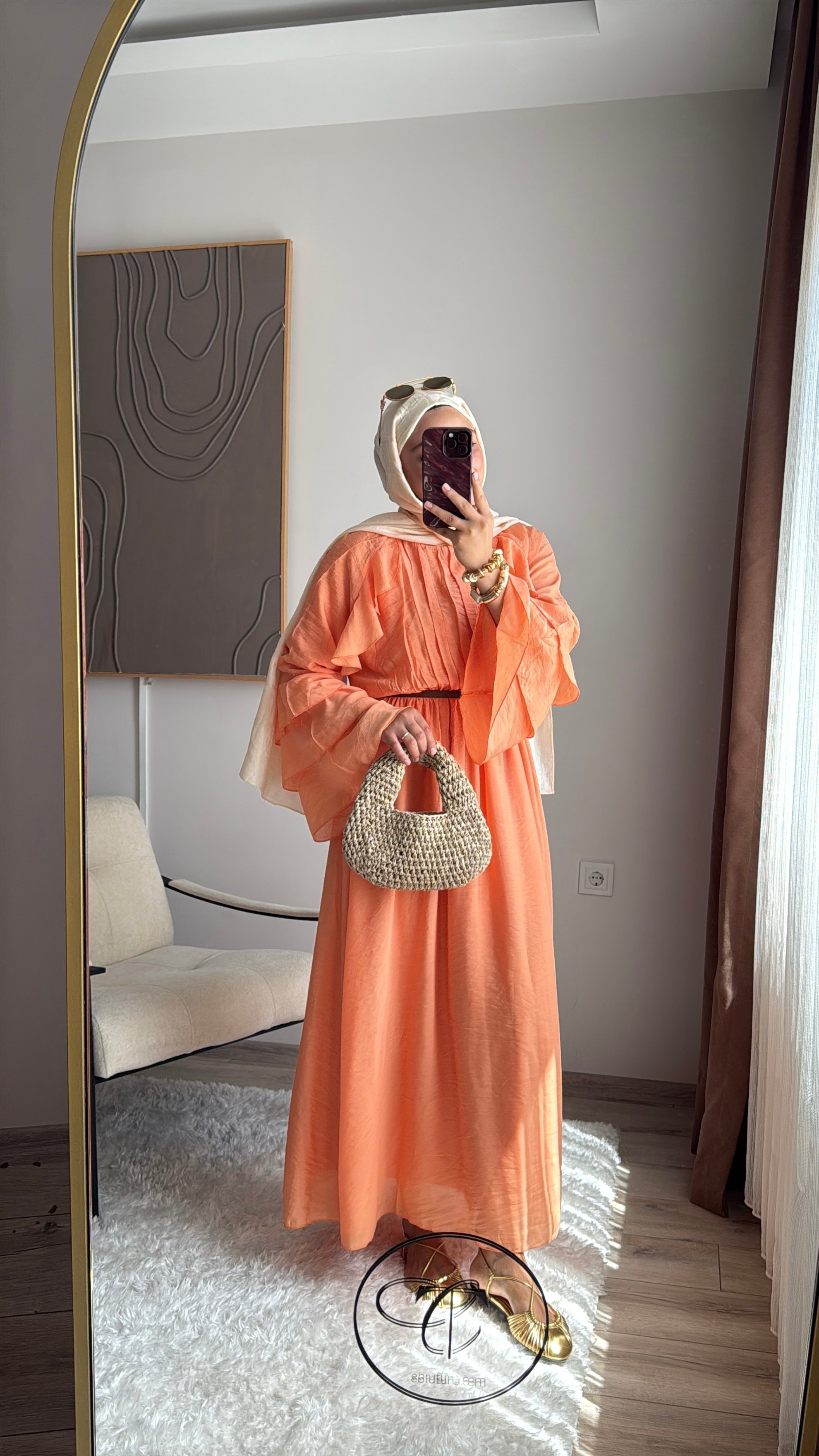 Soft Turuncu Plise Maxi Elbise