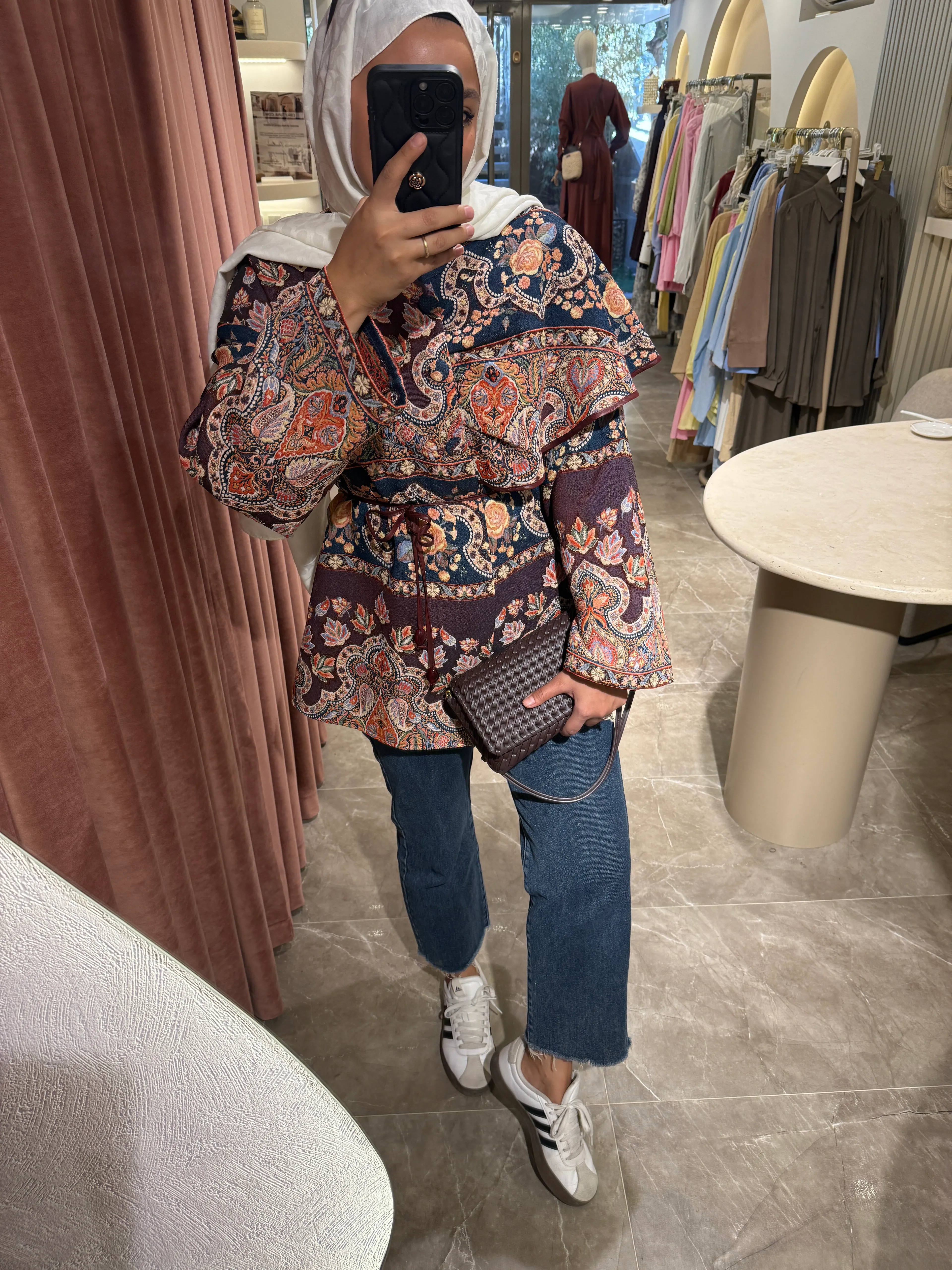 Etnik Desen Şal Yaka Ceket 