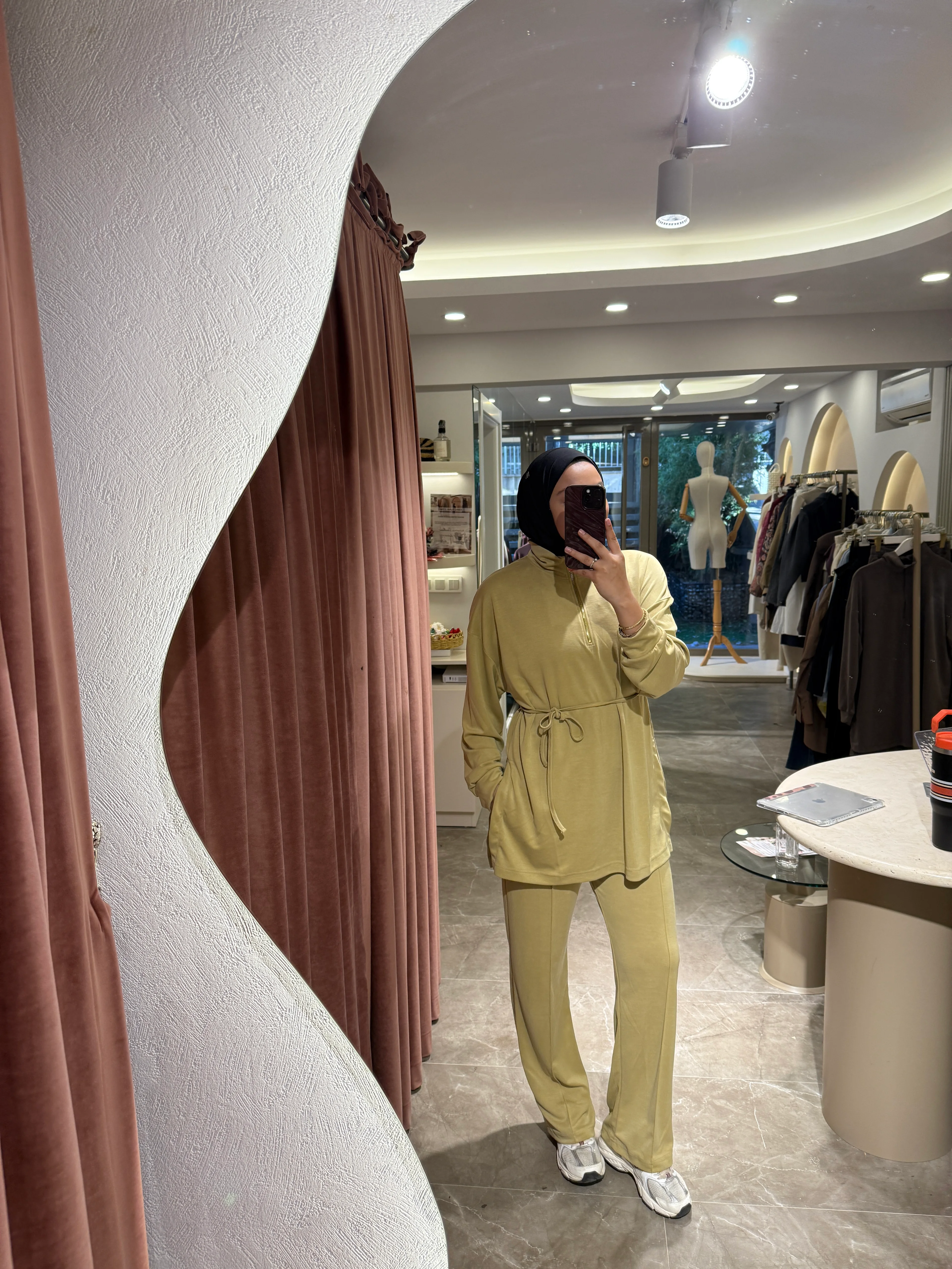 Fermuarlı Dik Yaka Premium Oysho Takım - Yağ Yeşili 