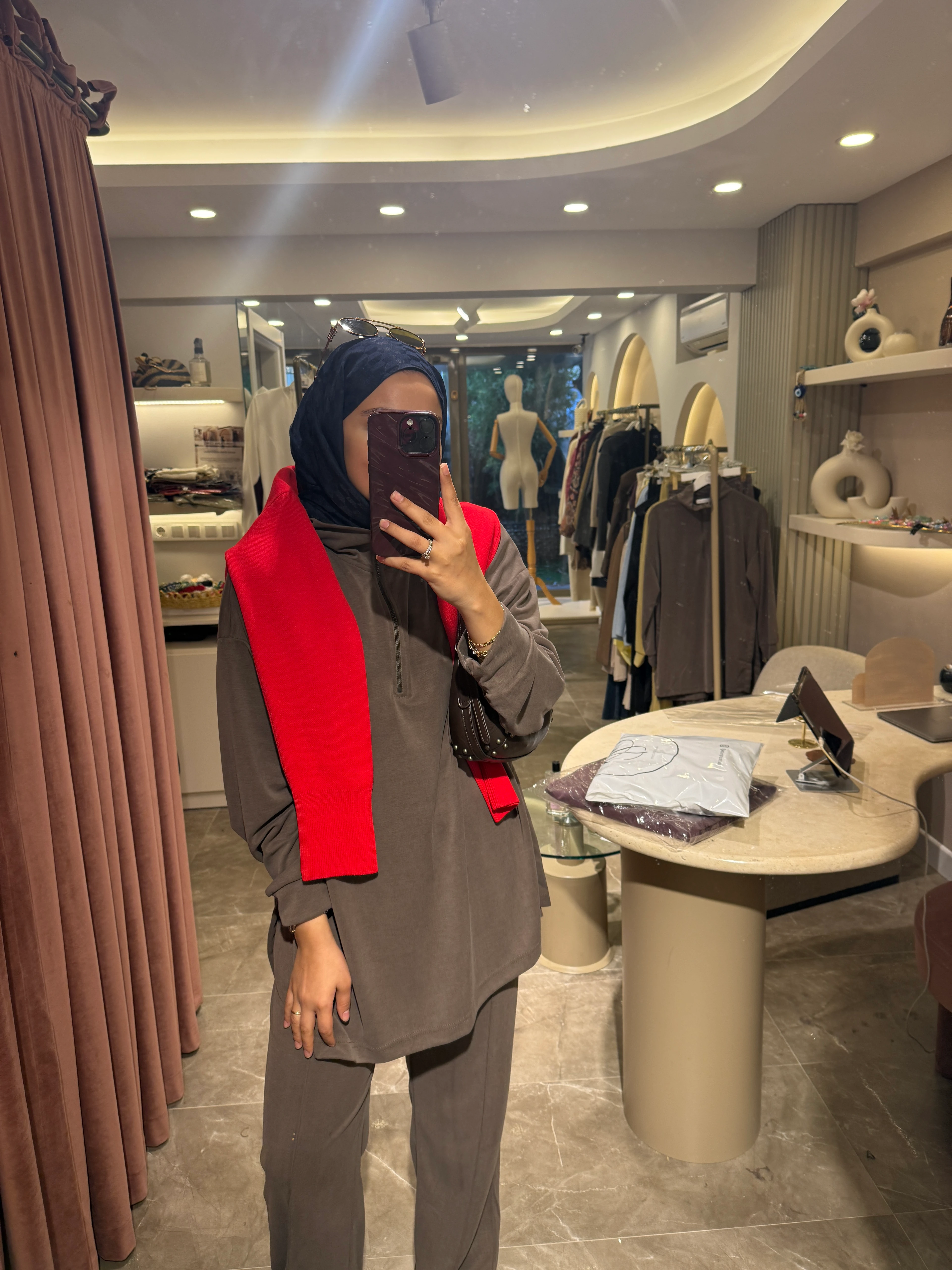 Fermuarlı Dik Yaka Premium Oysho Takım - Sütlü Kahve 