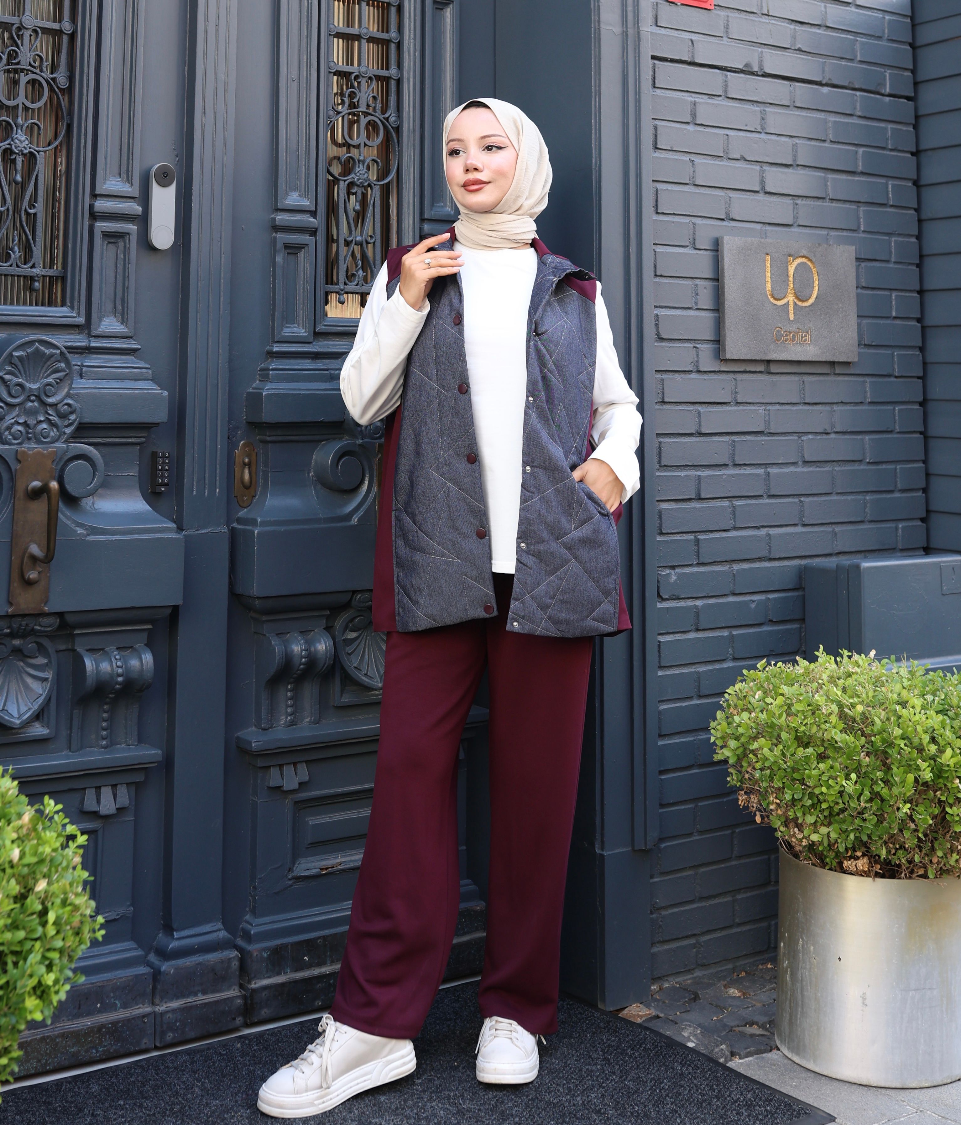Yelek, Pantolon ve Sweat Üçlü Takım Sonbahar Kış Koleksiyonu - Bordo