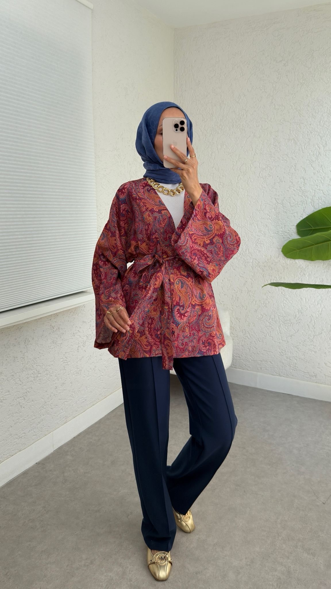 Şal Desen Kimono  - Bordo