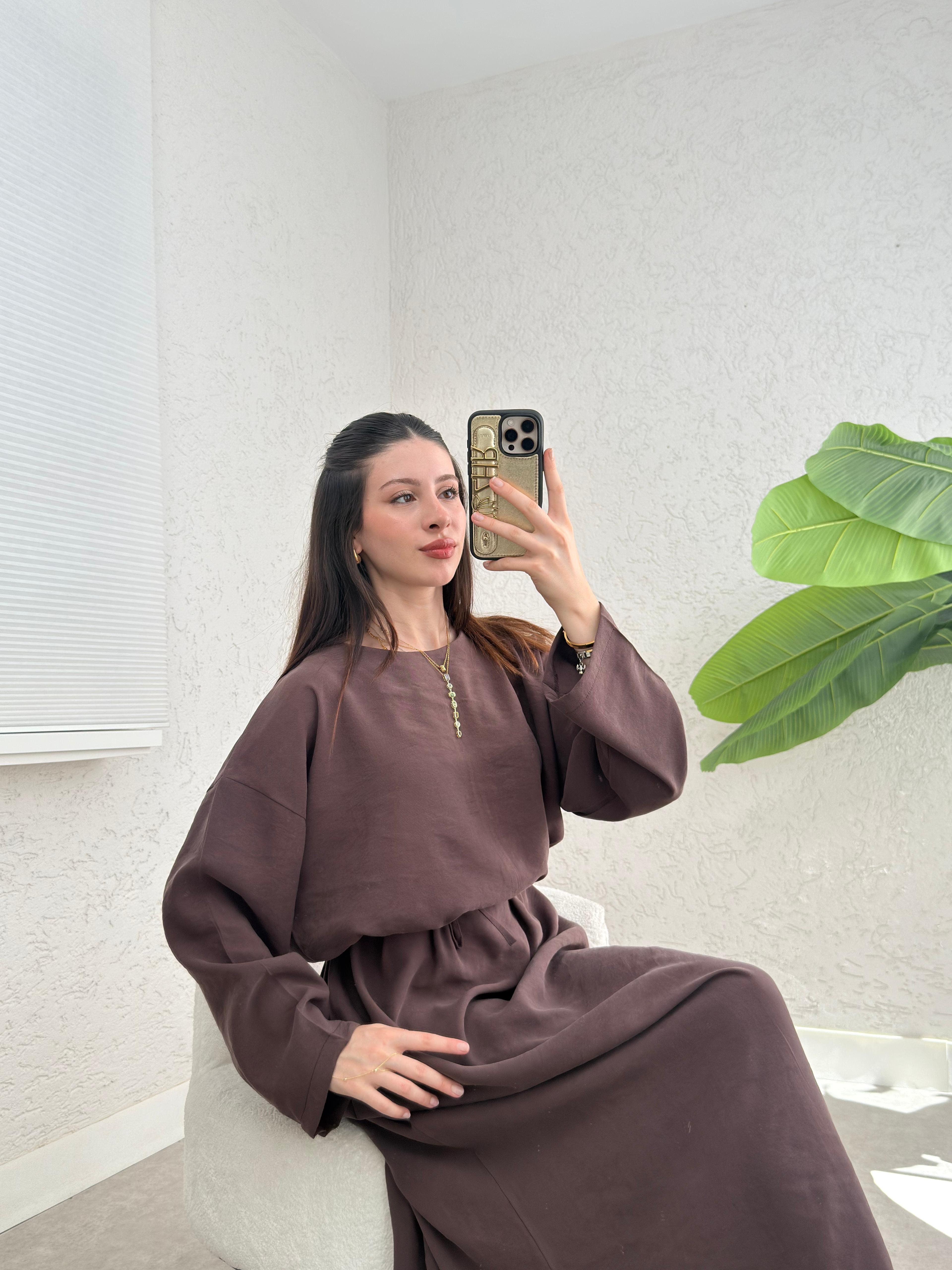 Bağlama Detaylı Rahat Kesim Uzun Elbise