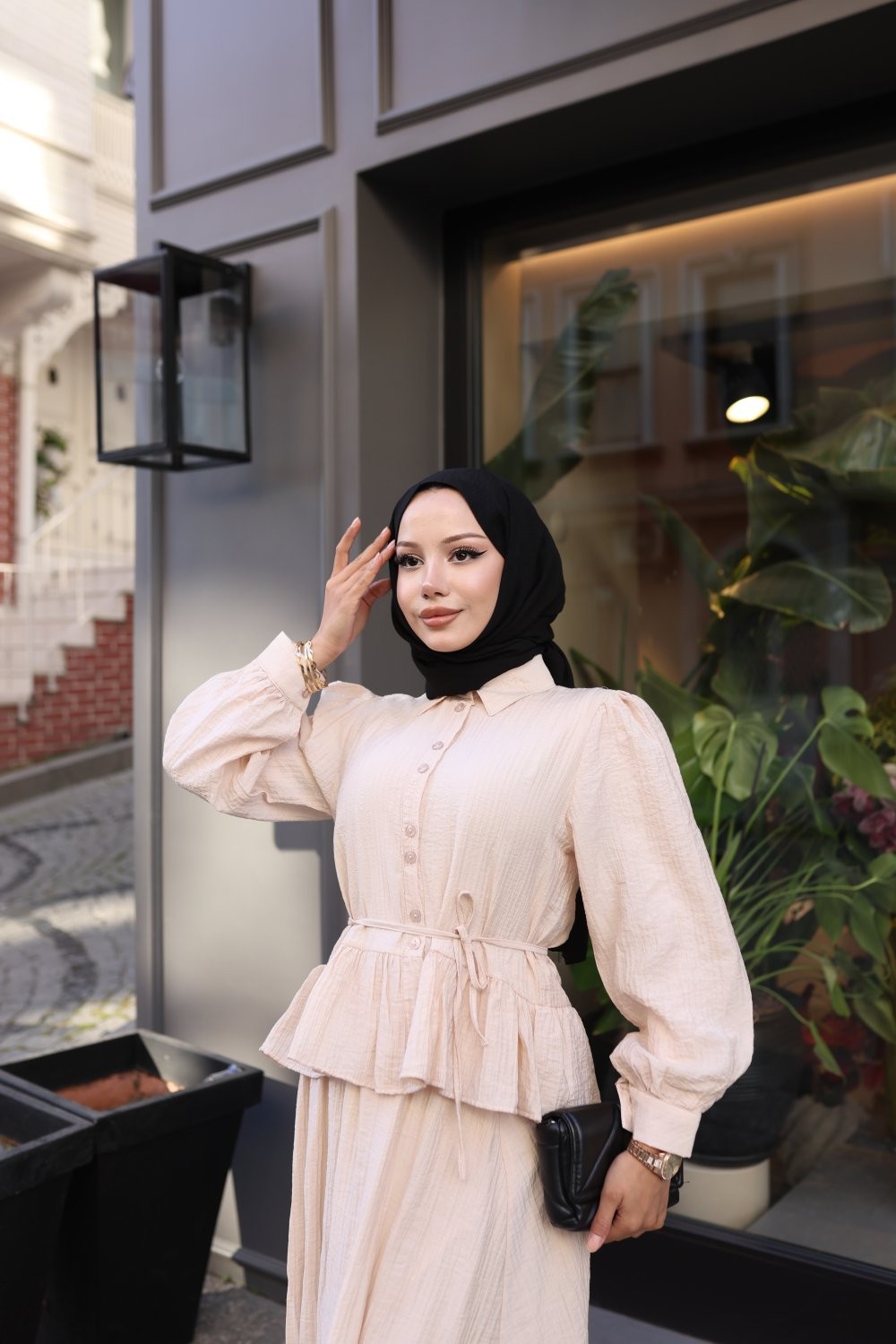 Balon Kol Peplum Bluzlu Solva Etek Takımı