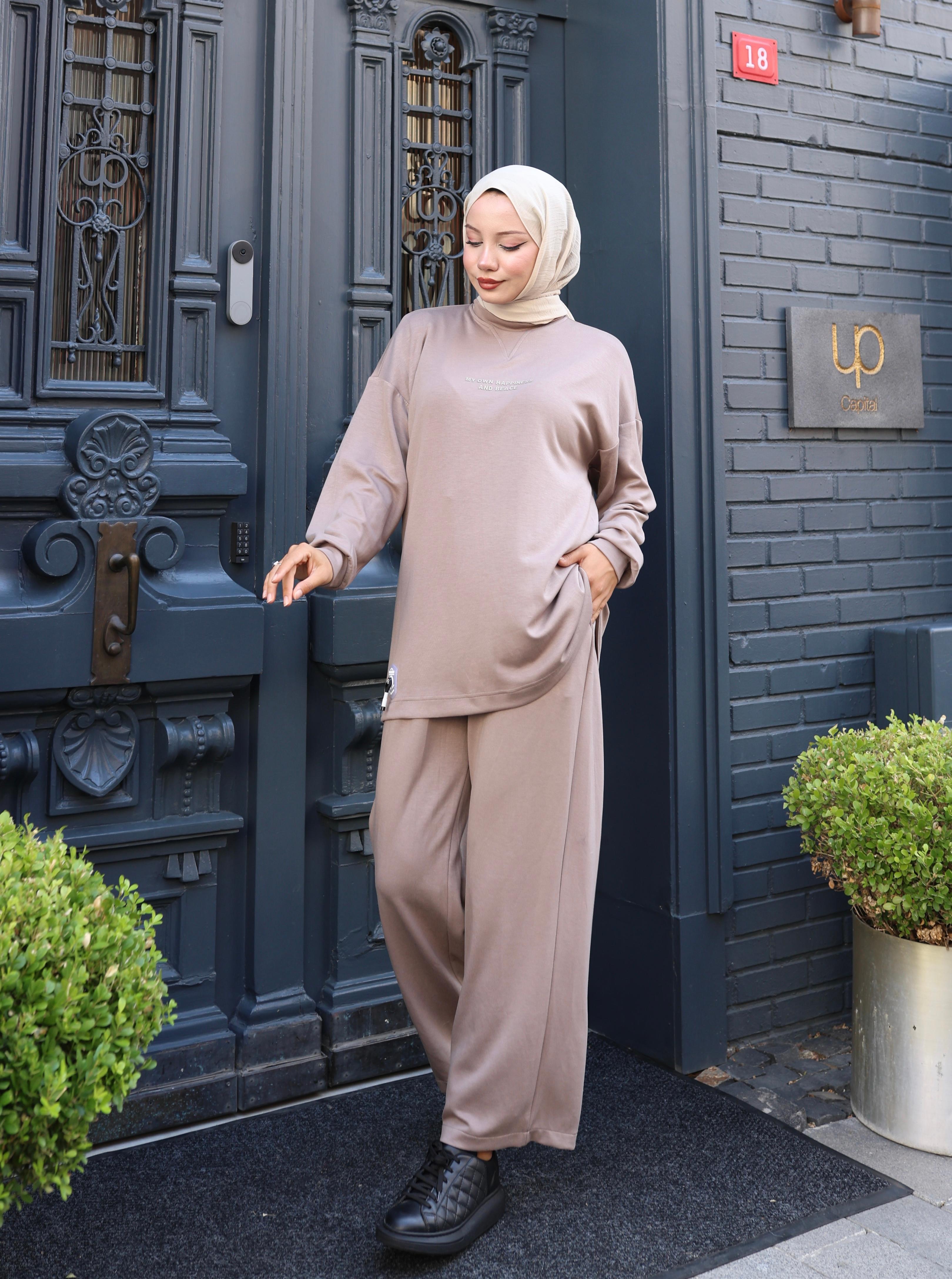 Oysho Kumaş Sweat ve Pantolon İkili Takım - Vizon