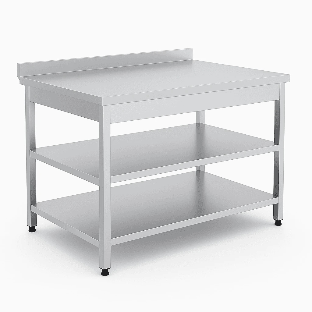 Paslanmaz Özel Ölçüler>Paslanmaz Çalışma Tezgahı - Taban ve Ara Raflı (60 cm)