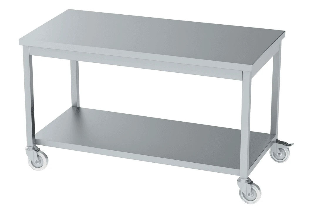 Paslanmaz Tekerlekli Çalışma Tezgahı, Taban Raflı (60 cm)