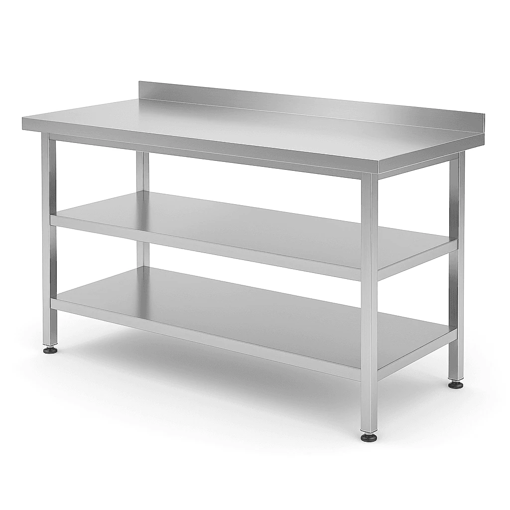 Paslanmaz Özel Ölçüler>Paslanmaz Çalışma Tezgahı - Taban ve Ara Raflı (70 cm)