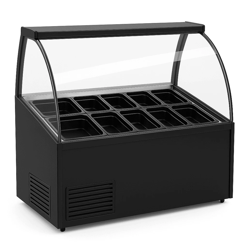 Bombe Camlı Salatabar ve Kahvaltı Dolabı, Siyah Boya Detaylı