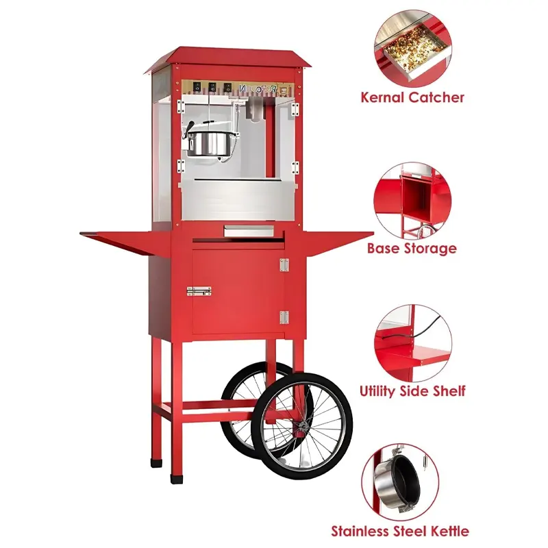 Vosco Otomatik Patlamış Mısır Makinesi, Arabalı, 300 gr Hazneli