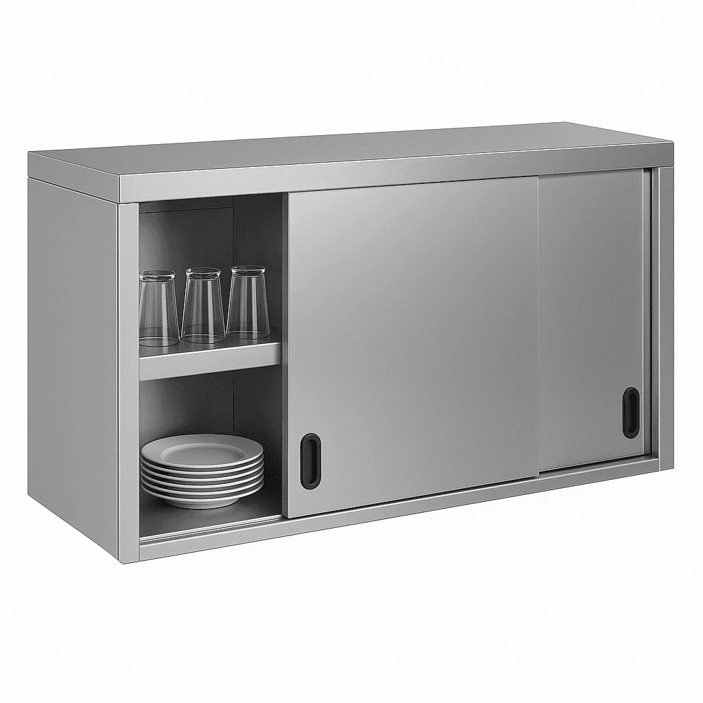 Paslanmaz Sürgü Kapılı Duvar Dolabı 200cm - İki Katlı (430 Kalite, Ara Raflı)