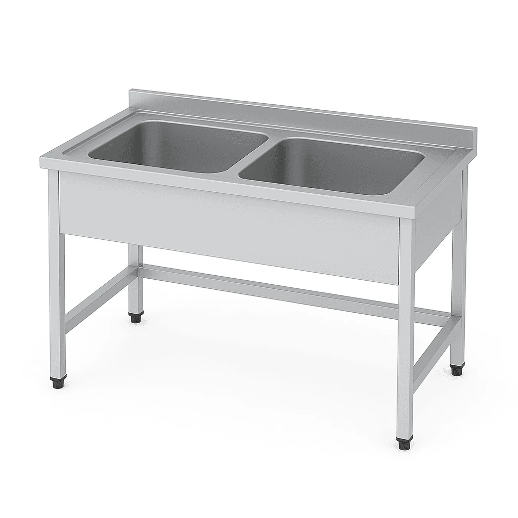 Paslanmaz Çift Evyeli Tezgah - Taban Rafsız, Sağ Yön (60cm Derinlik 430 Kalite)