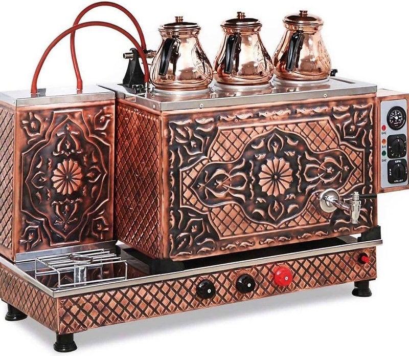 3 Demlikli Bakır Çay Kazanı Otomatik, 30 Litre