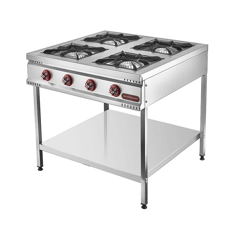 SilverInox Taban Raflı 4 Gözlü Midi Ocak, 90x90x85 cm, Doğalgazlı & Tüplü
