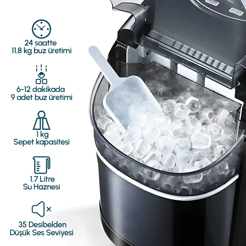 Vosco Ev Tipi Buz Makinesi, Kırmızı (12 Kg/Gün)