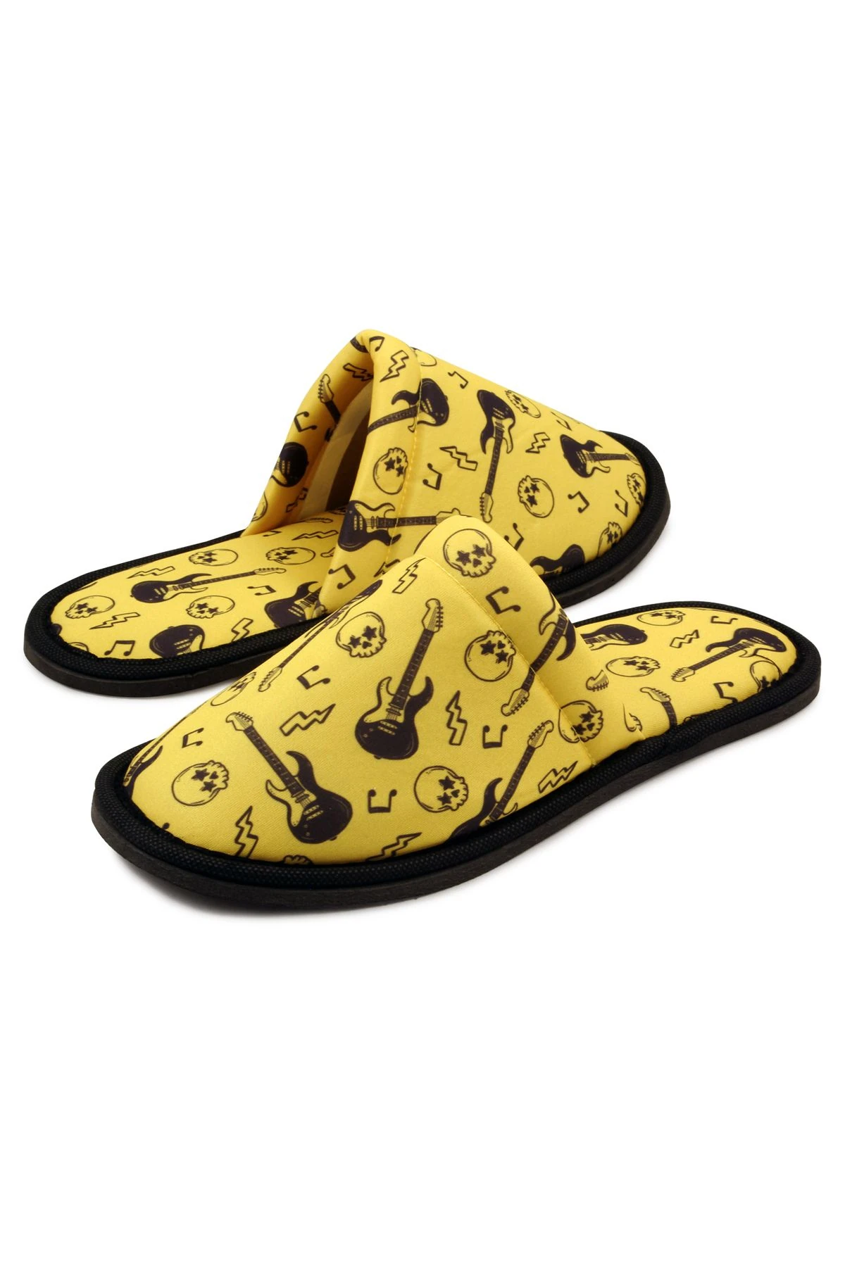 Erkek Sarı Rockstar Desenli Yumuşak Tabanlı Ev Terlik