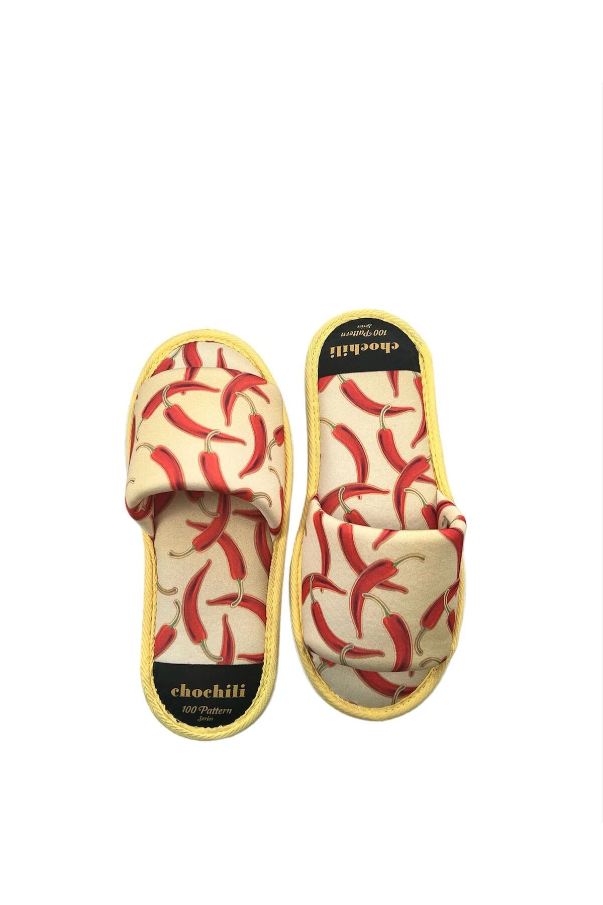 Erkek Sarı Biber Desenli Önü Açık Yumuşak Tabanlı Ev Terliği