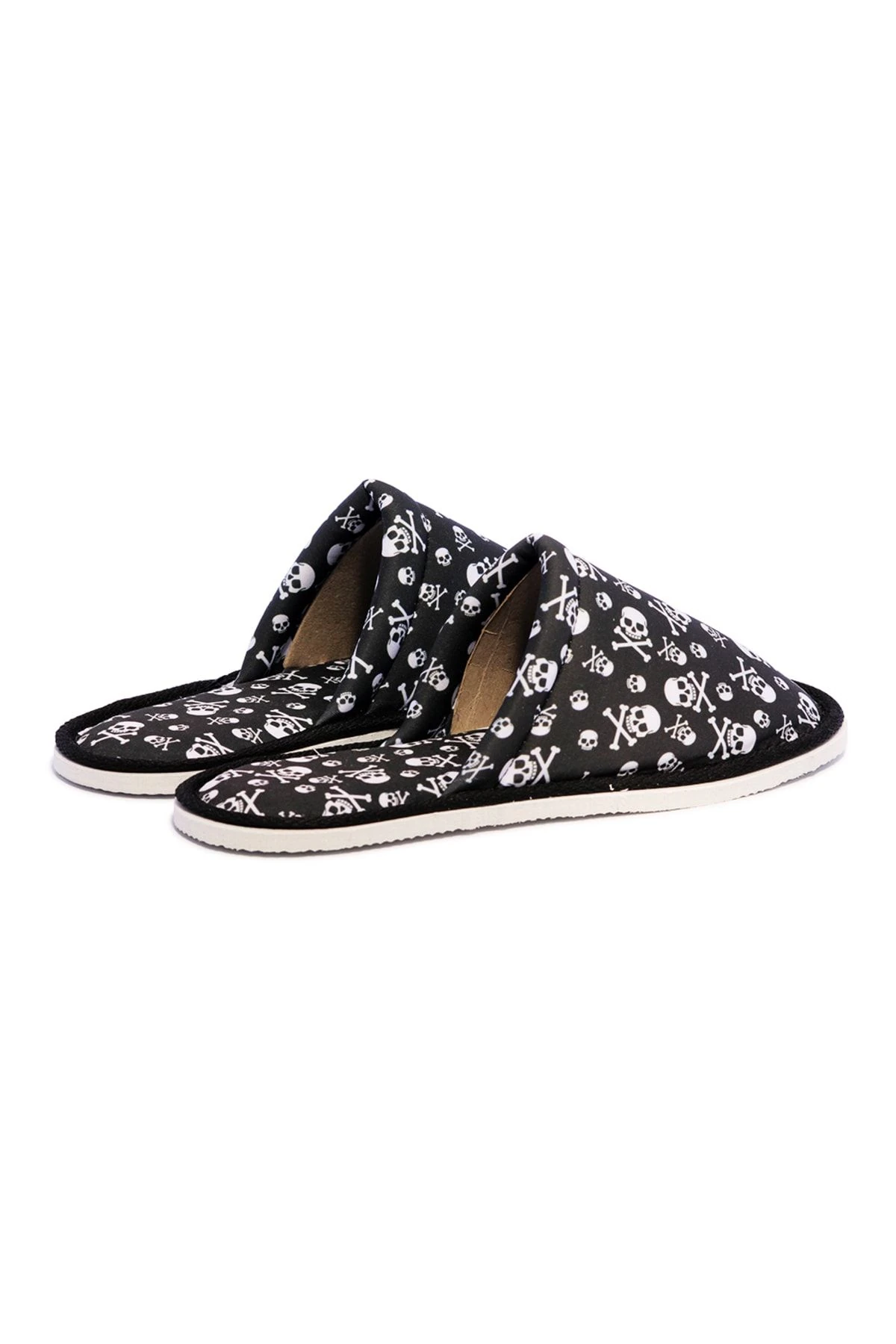 Erkek Siyah Kurukafa Desenli Yumuşak Tabanlı Ev Terlik