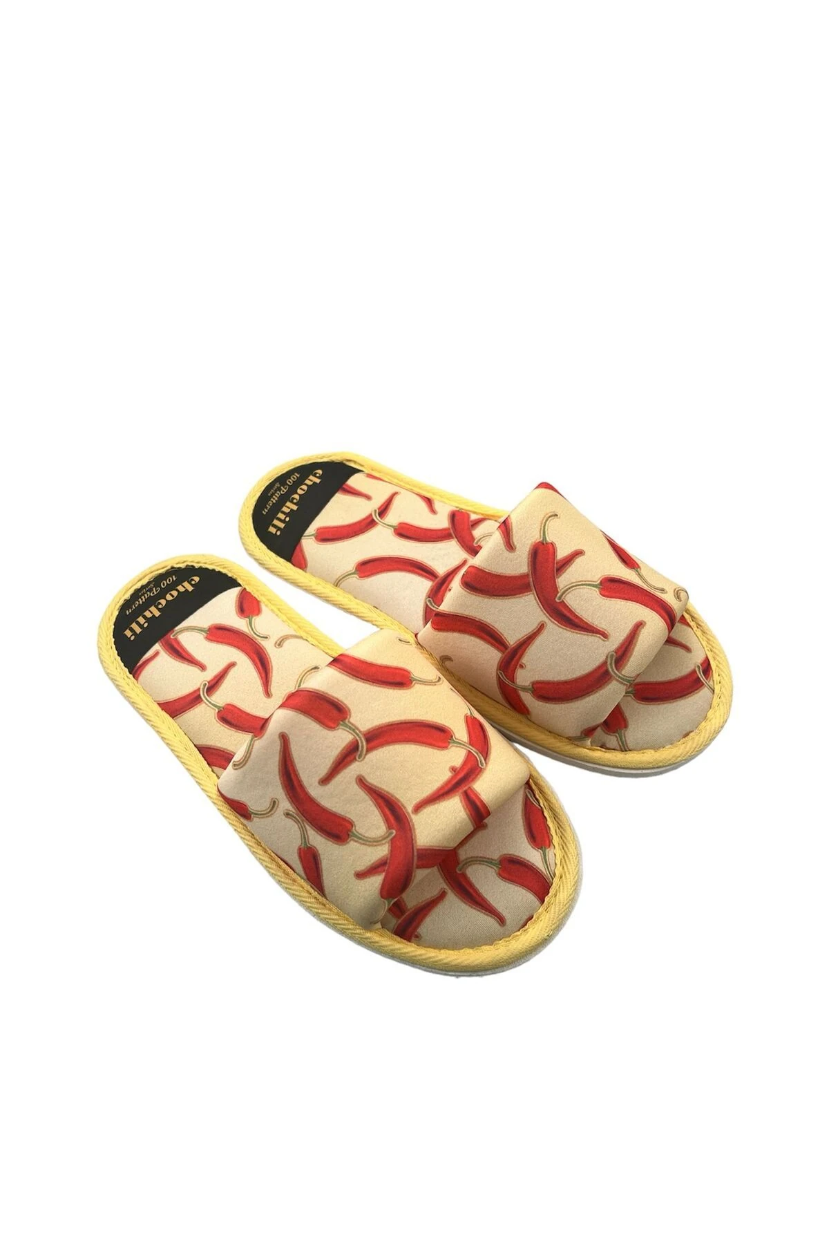 Erkek Sarı Biber Desenli Önü Açık Yumuşak Tabanlı Ev Terliği