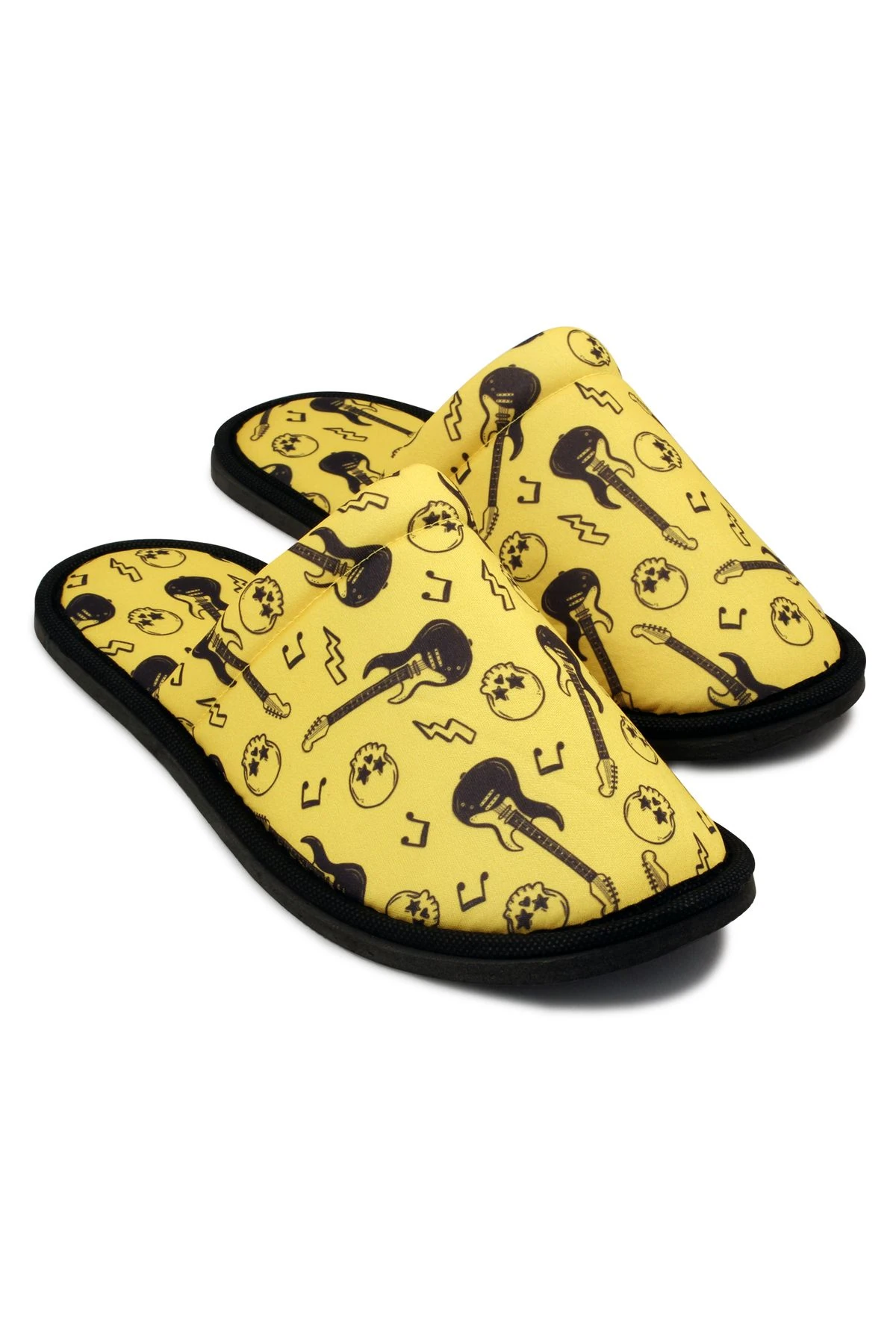 Erkek Sarı Rockstar Desenli Yumuşak Tabanlı Ev Terlik