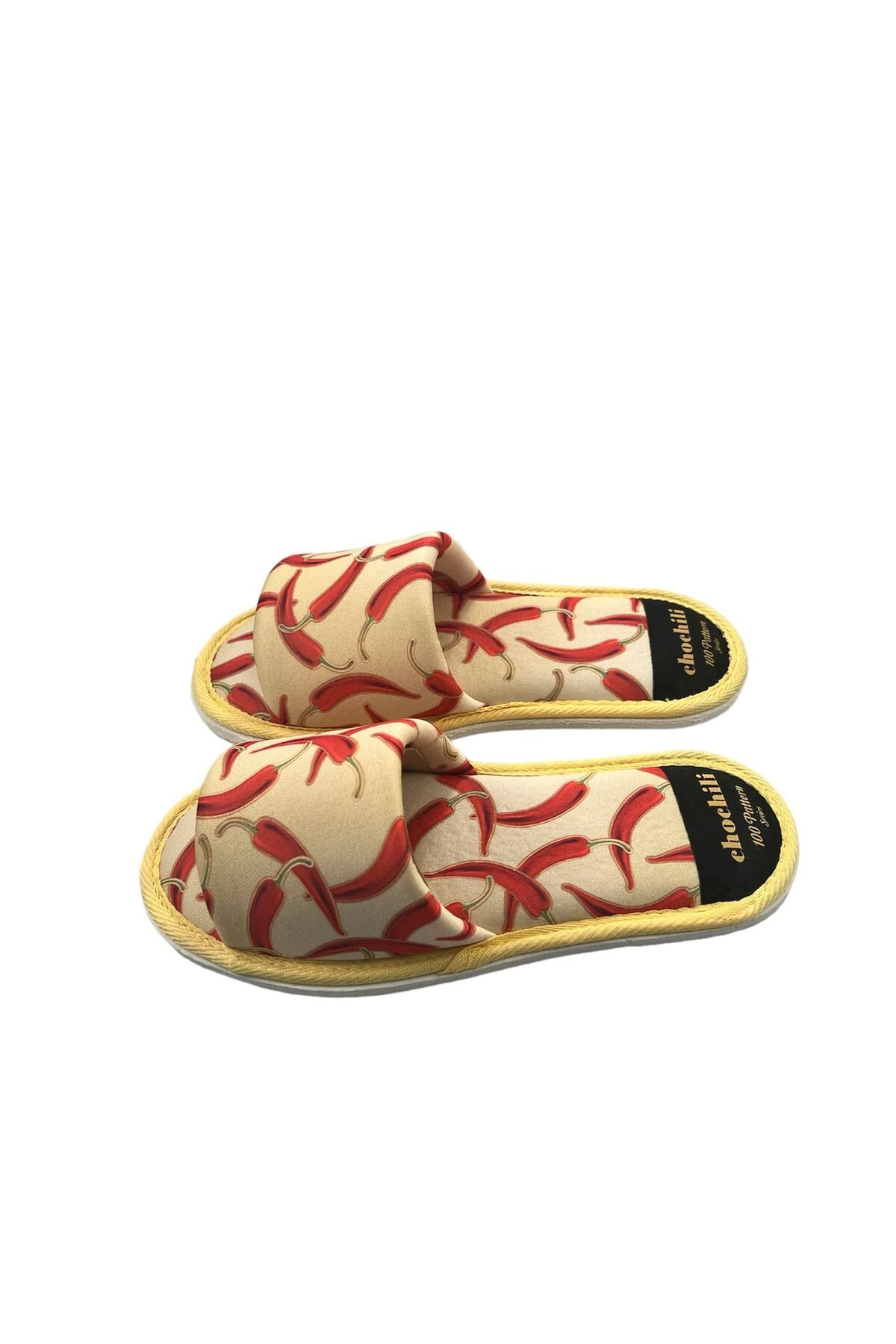 Erkek Sarı Biber Desenli Önü Açık Yumuşak Tabanlı Ev Terliği