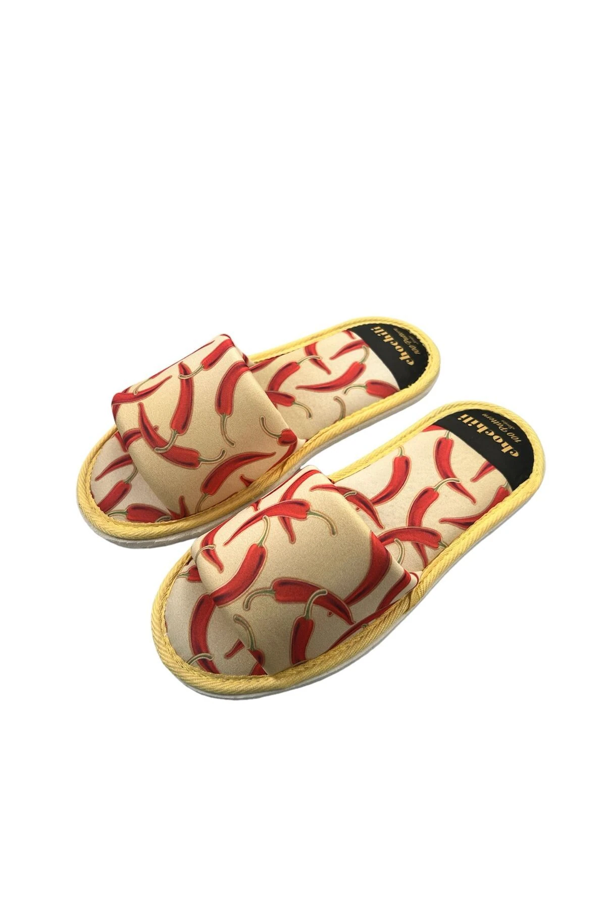 Erkek Sarı Biber Desenli Önü Açık Yumuşak Tabanlı Ev Terliği