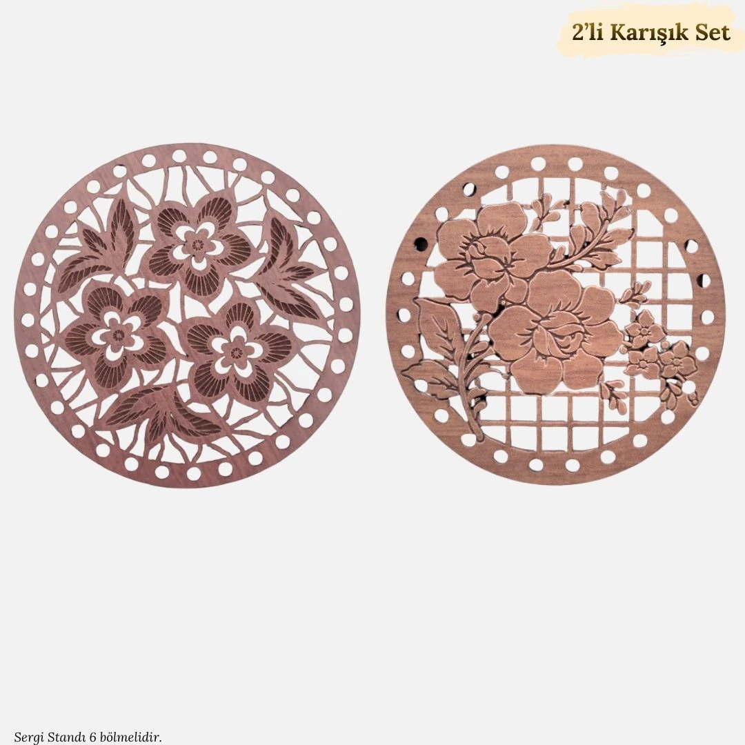 2'li Özel Desen Kazımalı Ahşap Bardak Altlığı Seti 2