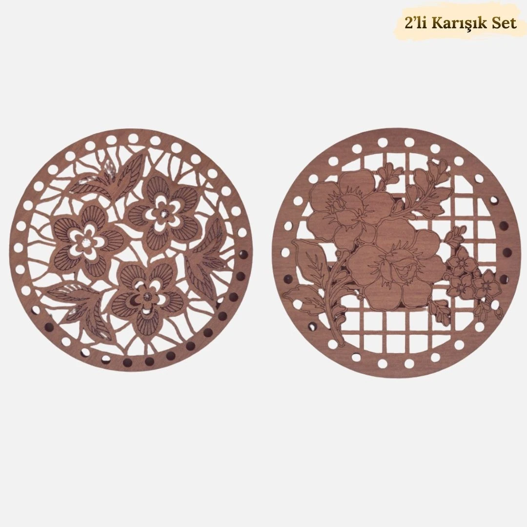 2'li Özel Desen Çizimli Ahşap Bardak Altlığı Seti