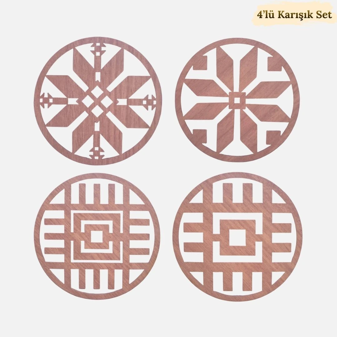 4'lü Karışık Ahşap Bardak Altlığı Seti