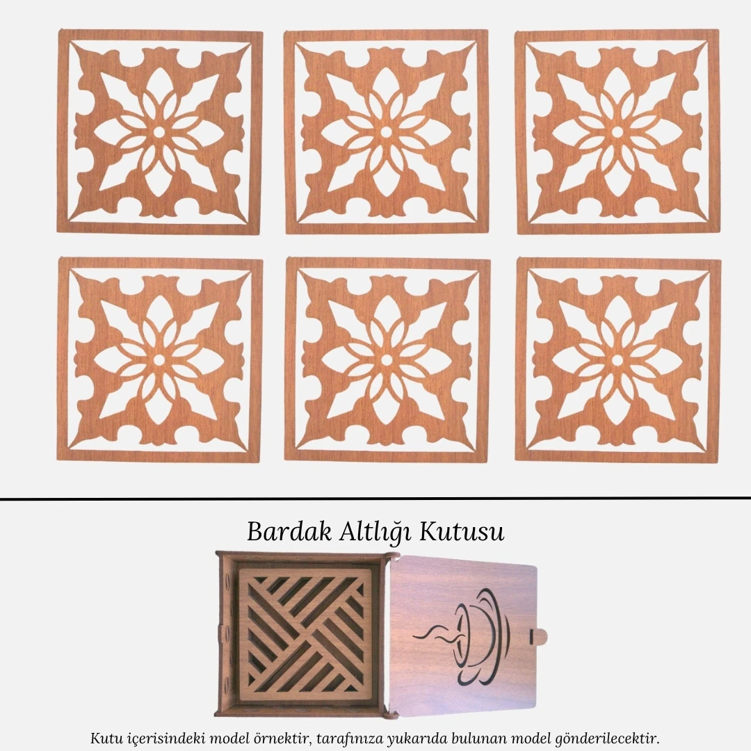Stantlı 6'lı Ahşap Bardak Altlığı Seti - Model 50