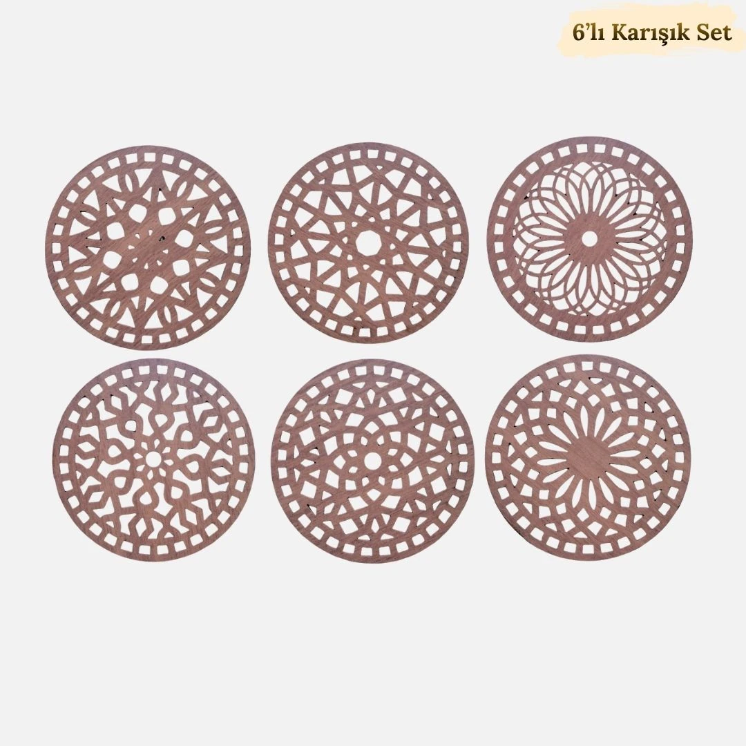 6'lı Karışık Mandala Ahşap Bardak Altlığı Seti
