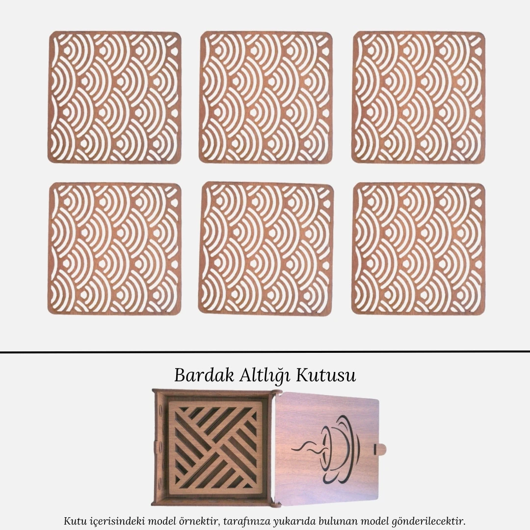 Stantlı 6'lı Ahşap Bardak Altlığı Seti - Model 46