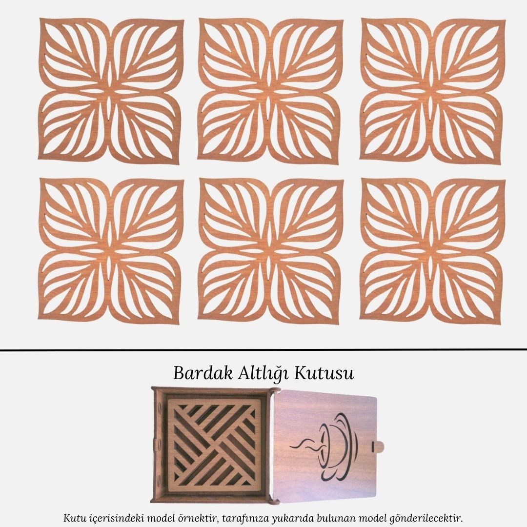 Stantlı 6'lı Ahşap Bardak Altlığı Seti - Model 53