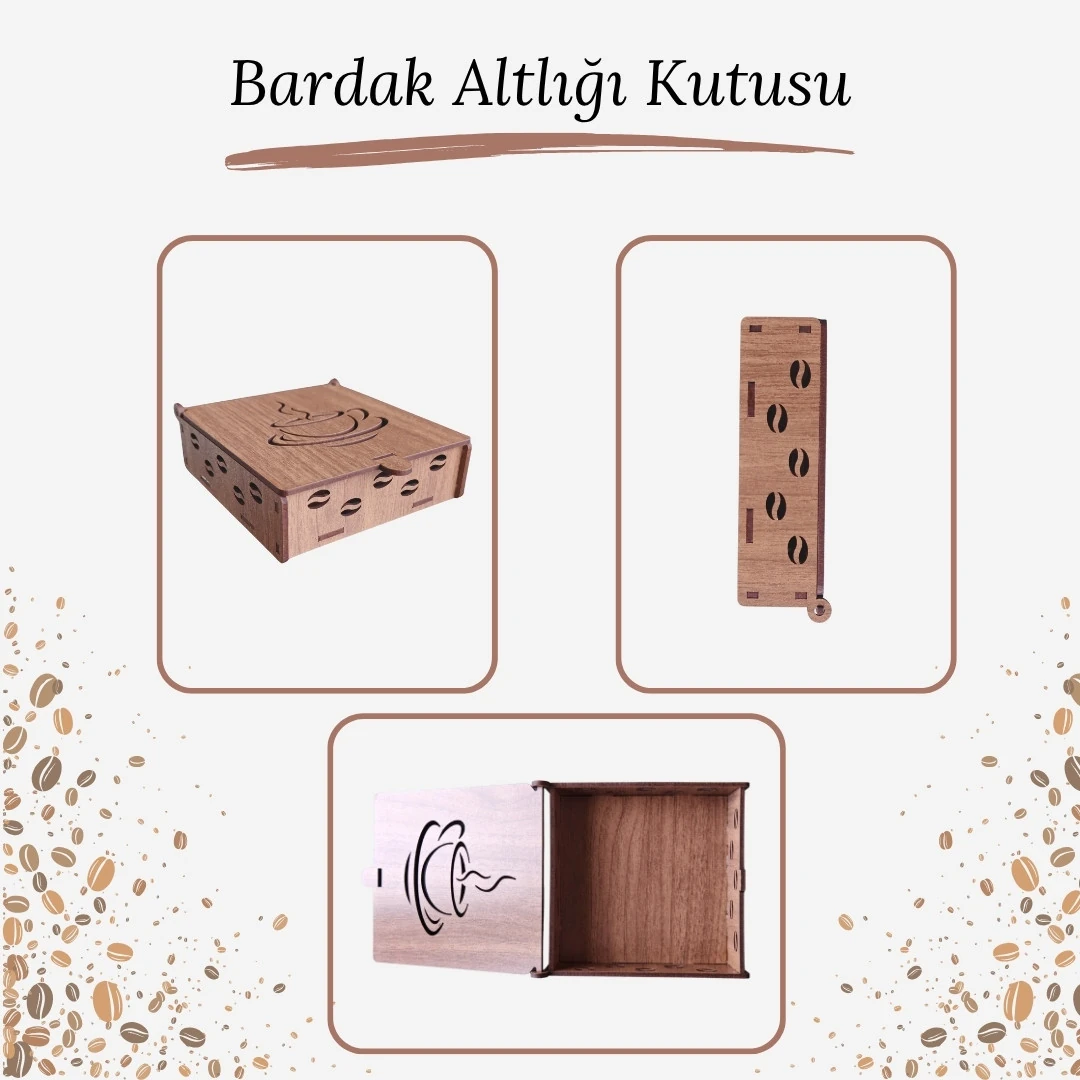 Bardak Altlığı Kutusu (Kahve Desenli) - Model 2
