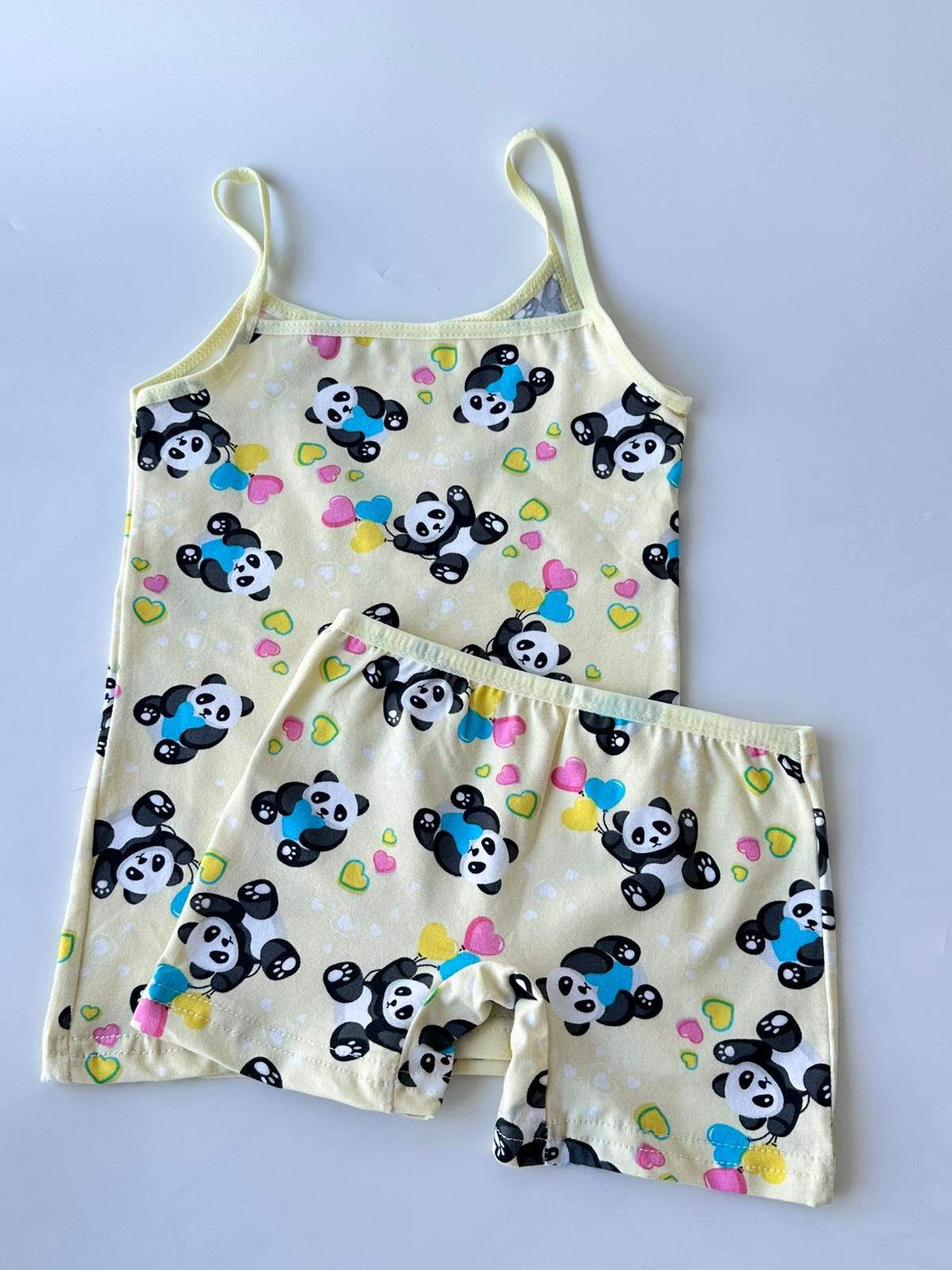 Kız Çocuk Sarı Panda Model Atlet Boxer Takım - Sarı