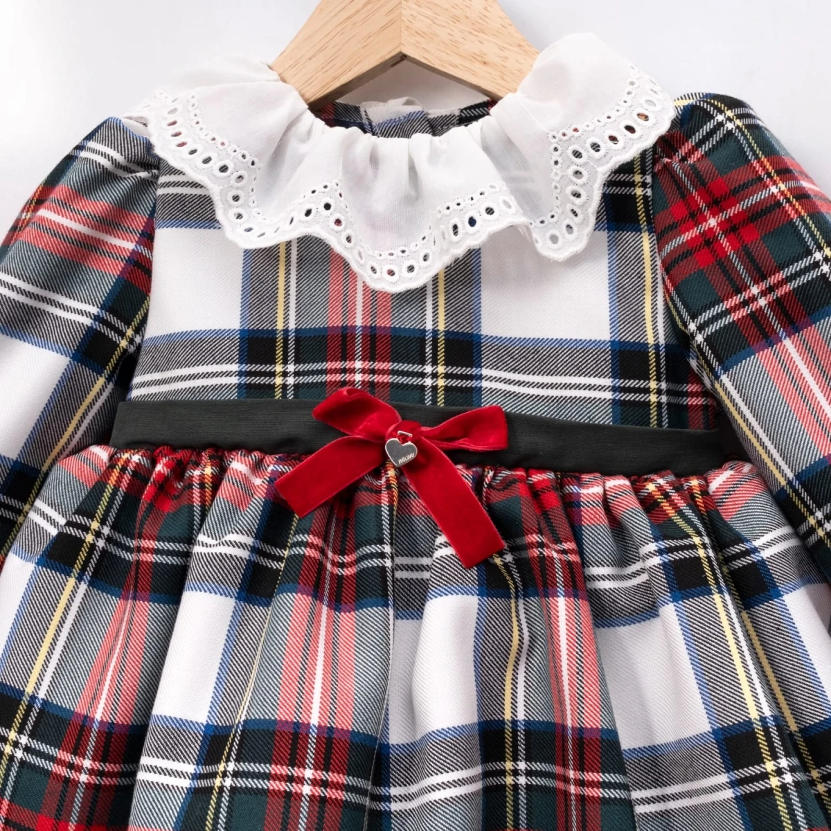 Ekose Tütülü Yaka Fistolu  Kız Bebek Elbise