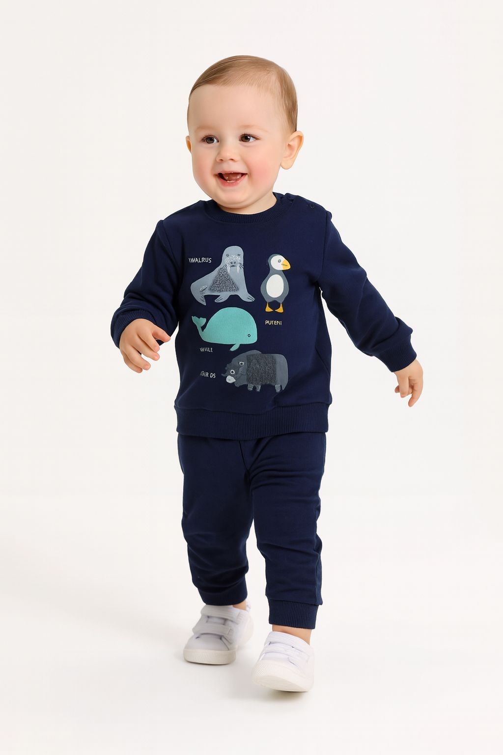 Animal Desenli 2 İplik Erkek Bebek Sweatshirt - İndigo