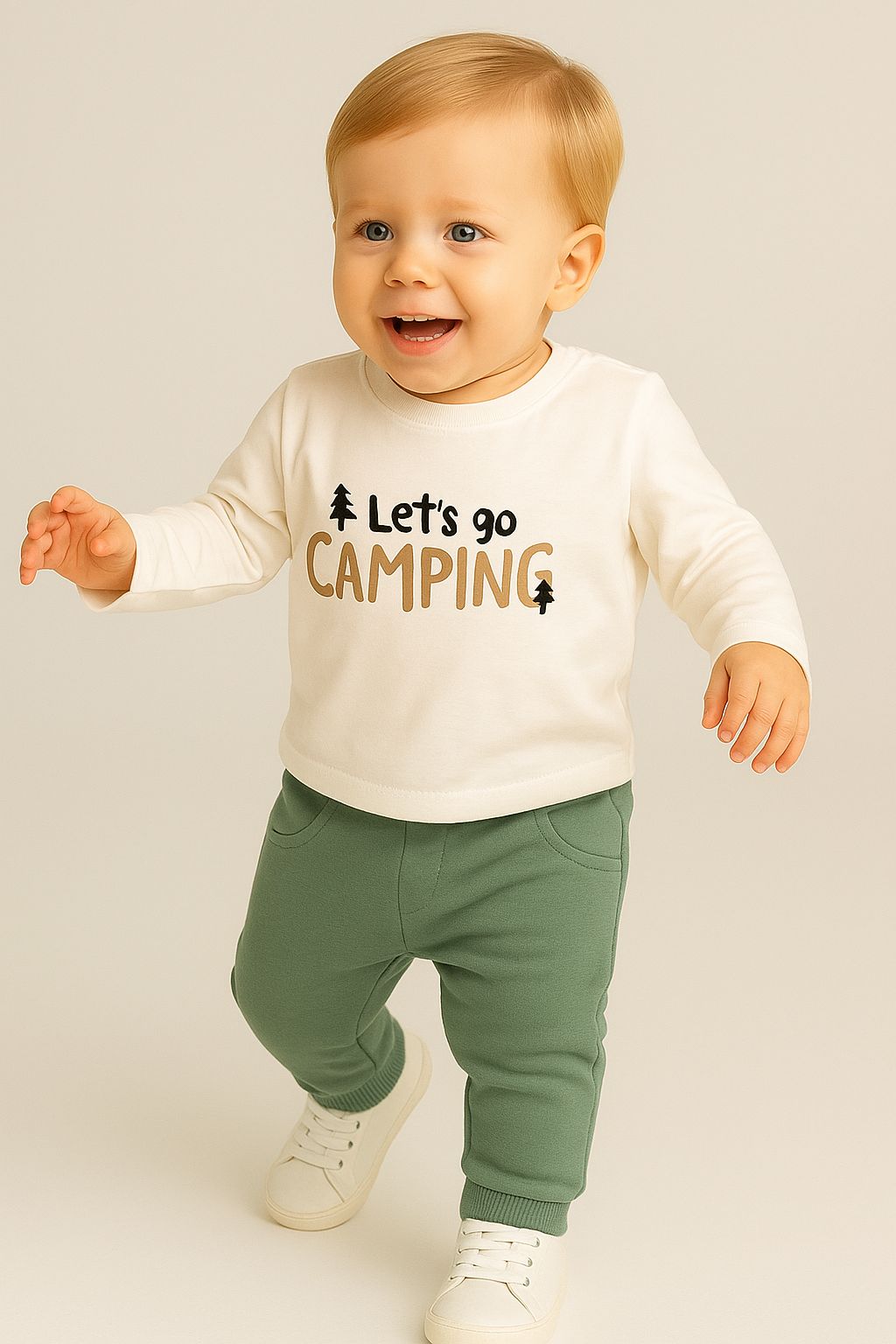 Let's Go Fermuarlı Kolej Ceketli Erkek Bebek Pamuk 3'lü Bebek Takım