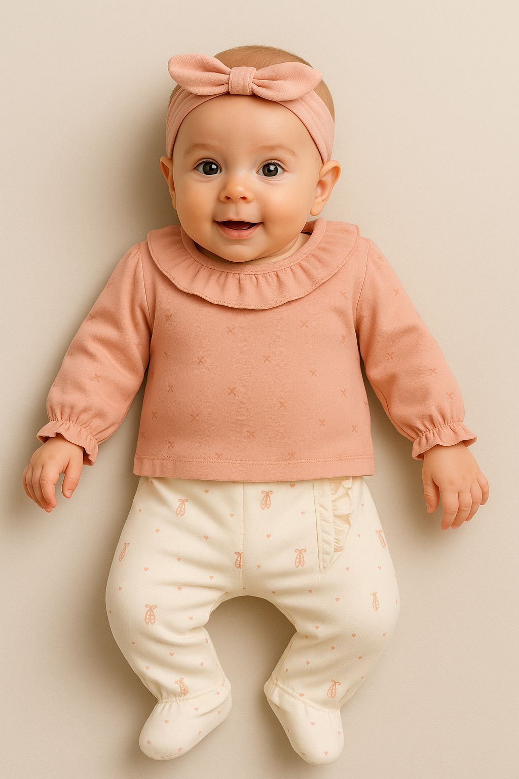 Bandanalı Somon %100 Pamuk Alt Üst Kız Bebek Takım